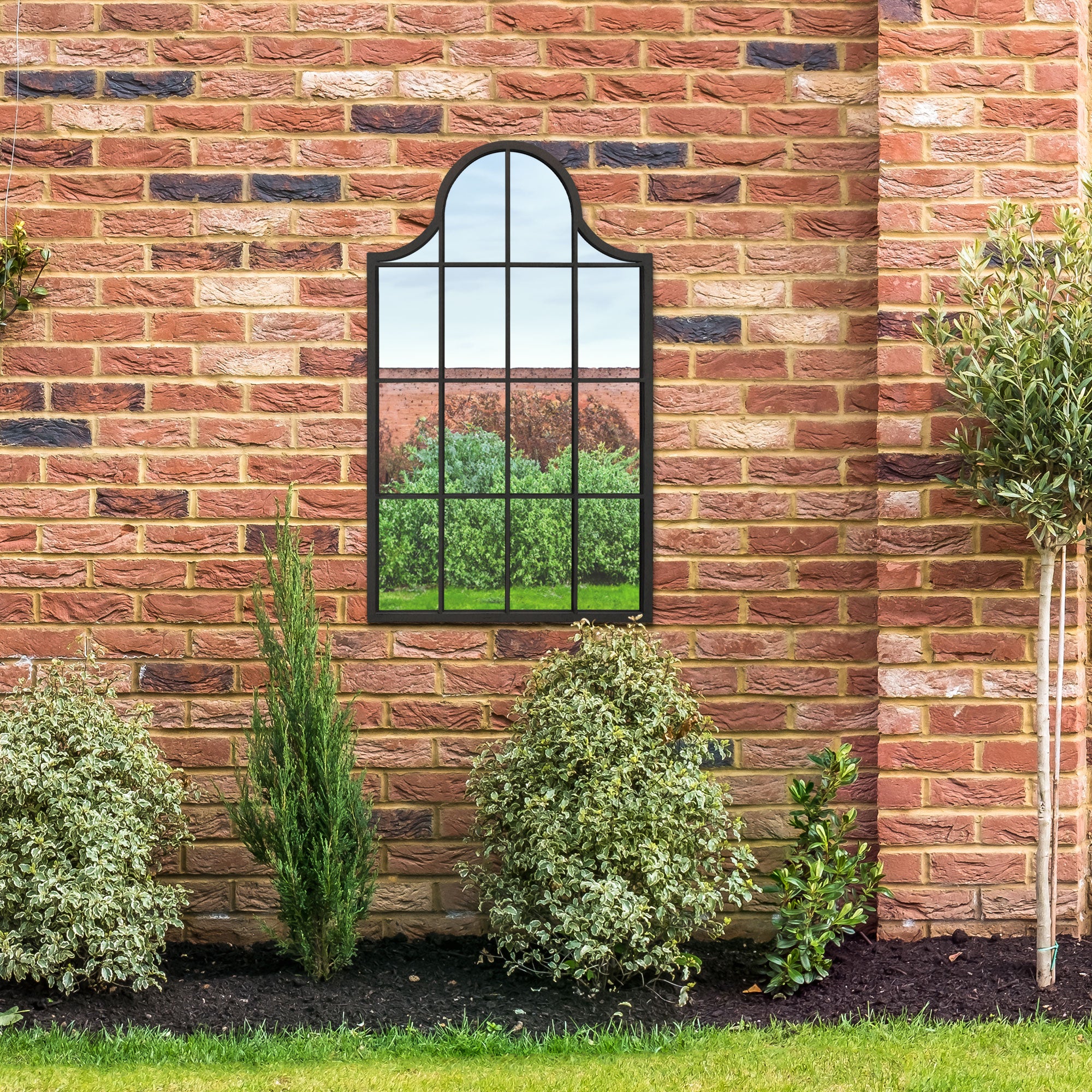 The Perry - Black Metal Framed Arched Garden Wall Mirror 41" X 24" (104CM X 62CM) (15010547466618)