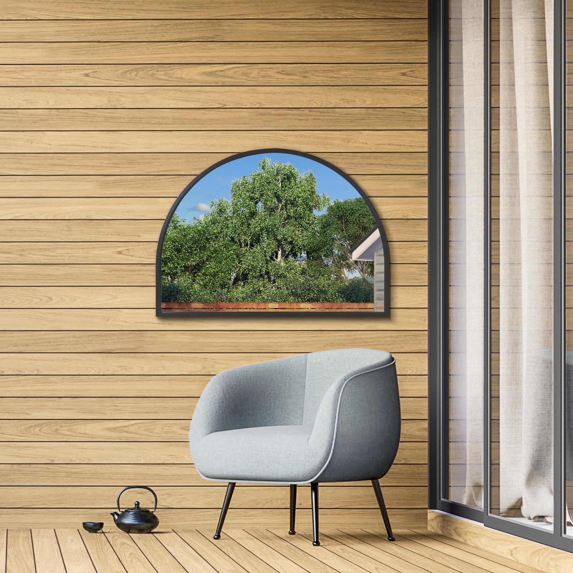The Perry - Black Metal Framed Arched Garden Wall Mirror 49" X 35" (125CM X 90CM) (15010545926522)