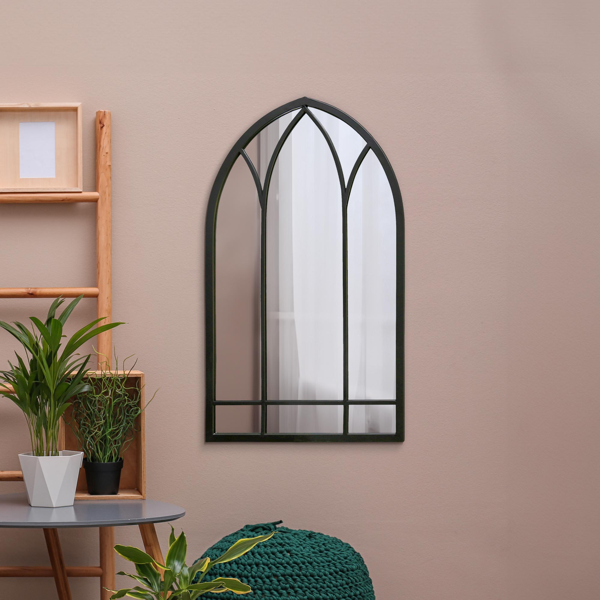 The Perry - Black Metal Framed Arched Wall Mirror 32" X 19" (83CM X 48CM) (15010546975098)