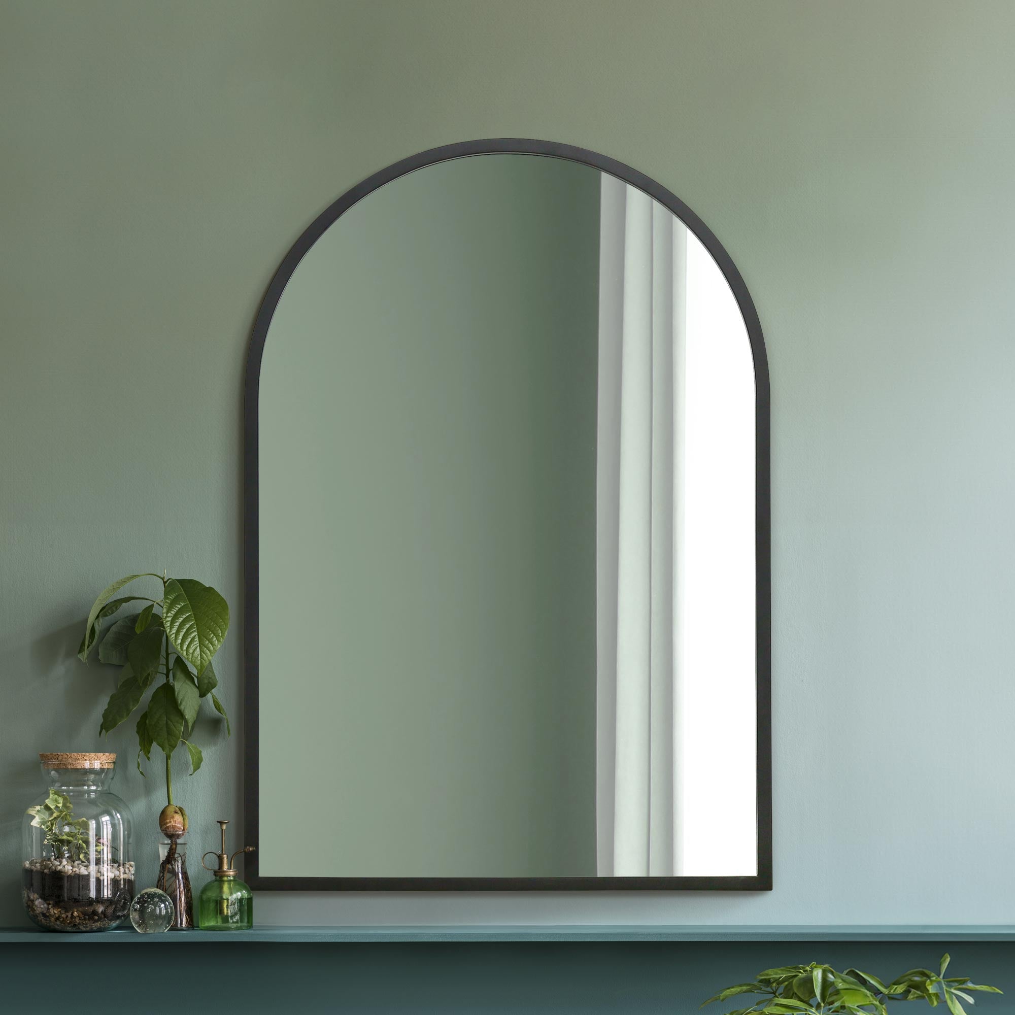 The Perry - Black Metal Framed Arched Wall Mirror 39" X 27" (100CM X 70CM). Suitable for Inside and Outside! (15010554151290)