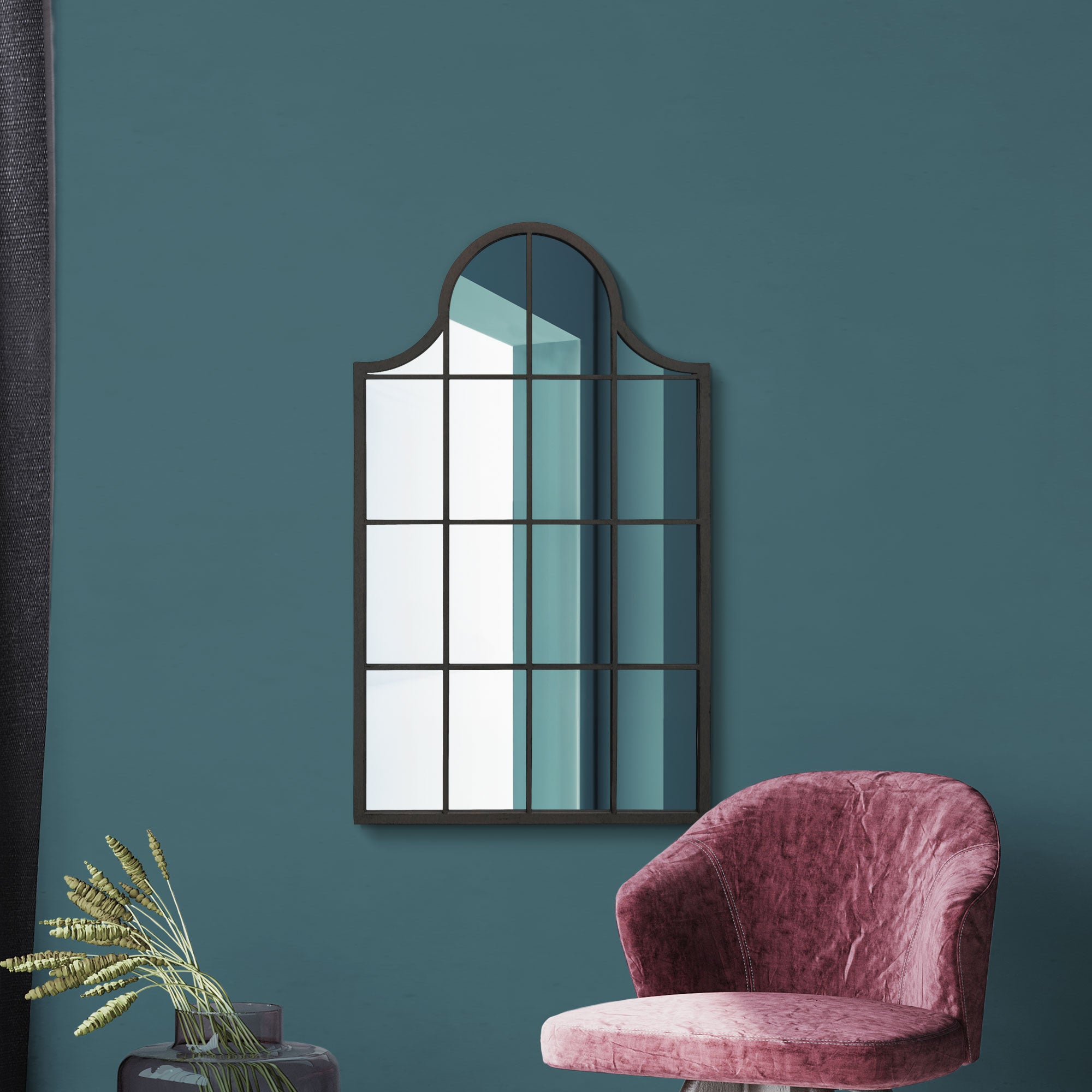 The Perry - Black Metal Framed Arched Wall Mirror 41" X 24" (104CM X 62CM) (15010547499386)