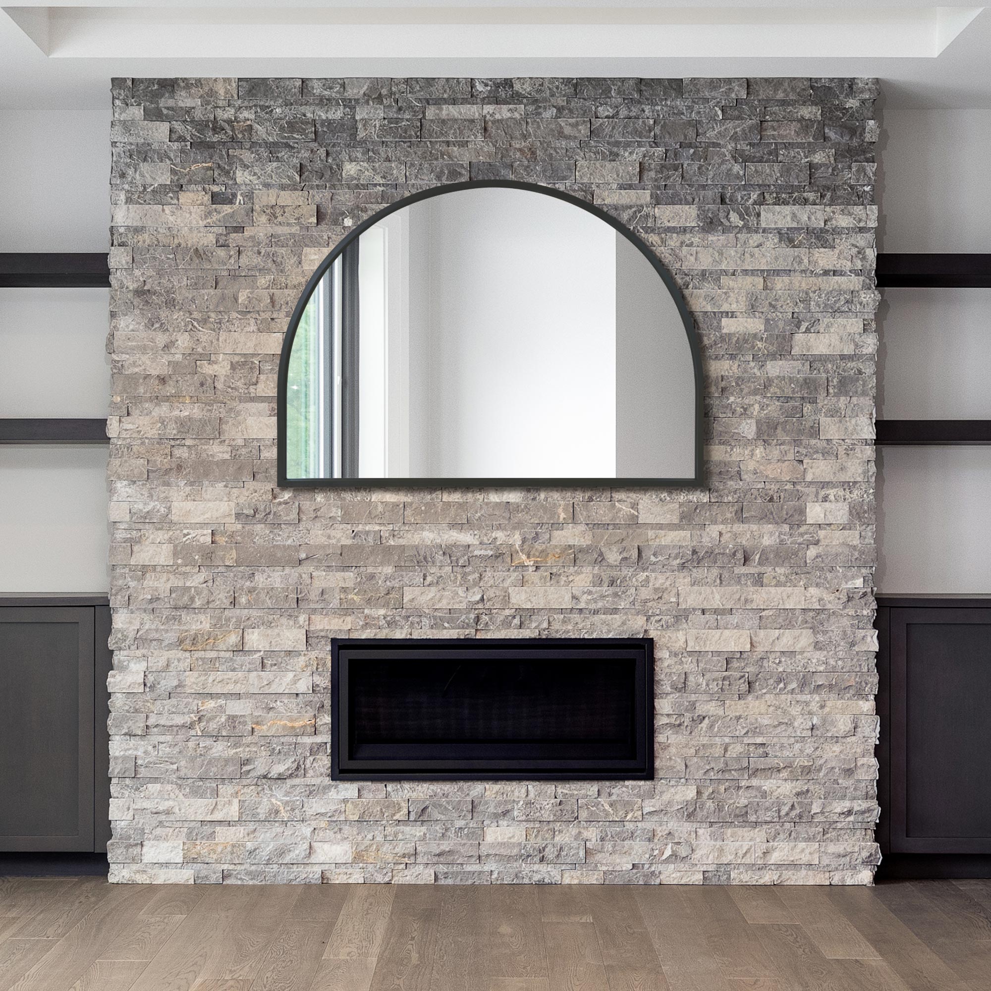 The Perry - Black Metal Framed Arched Wall Mirror 49" X 35" (125CM X 90CM) (15010545959290)