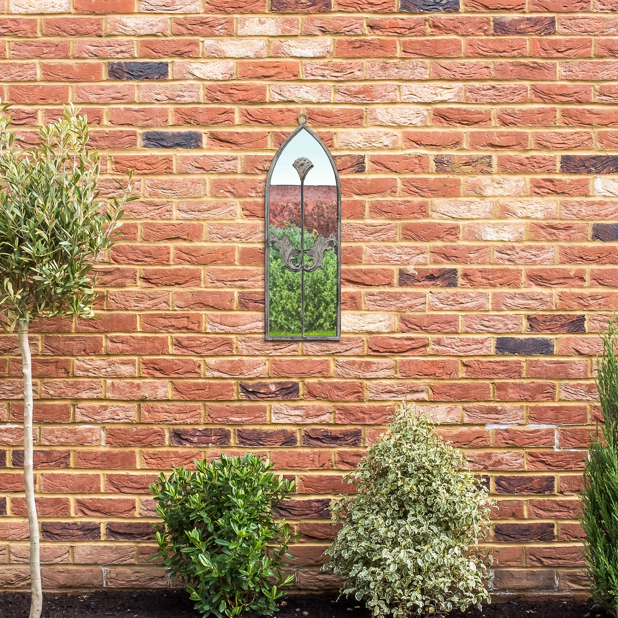 The Perry - Concrete Colour Metal Frame Arched Garden Mirror 24" x 8" 60 x 20CM (15010547237242)