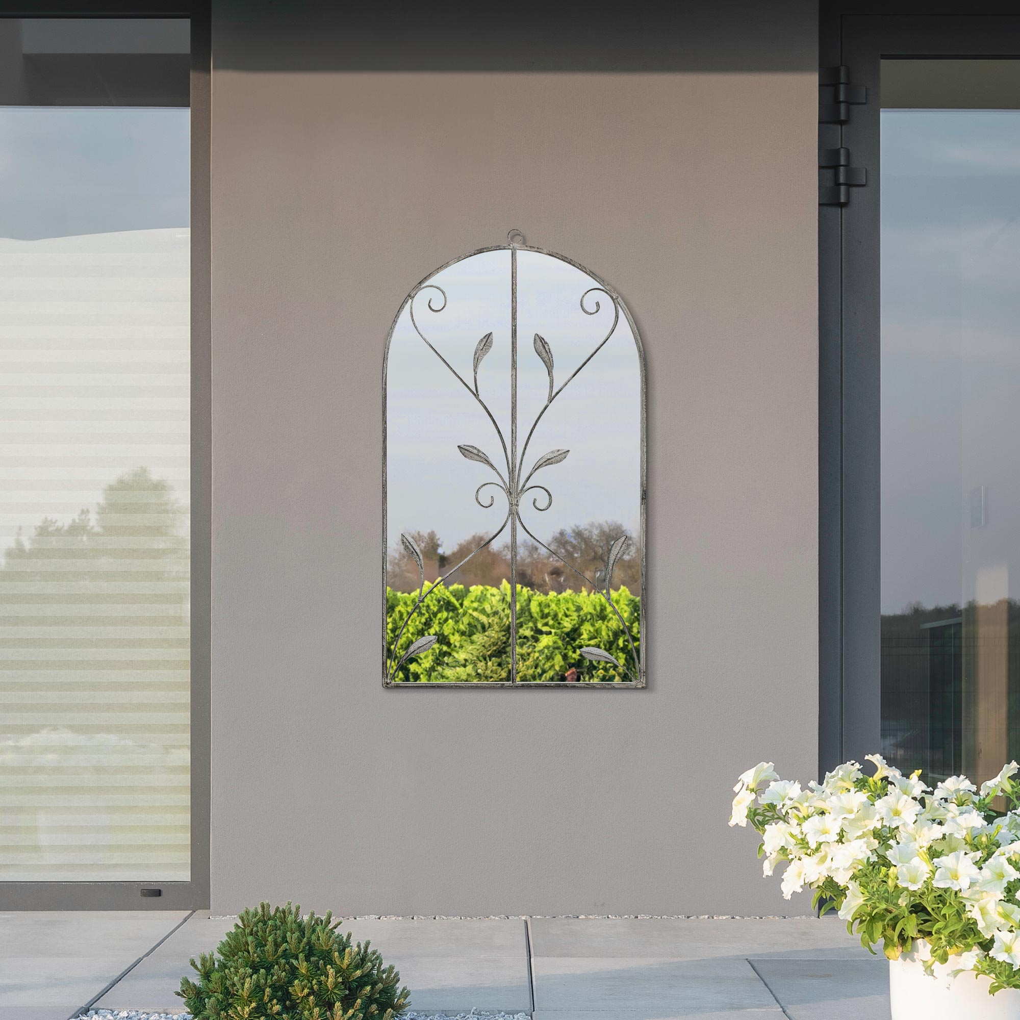 The Perry - Concrete Colour Metal Frame Arched Garden Mirror 31" x 18" 80 x 46CM (15010547138938)