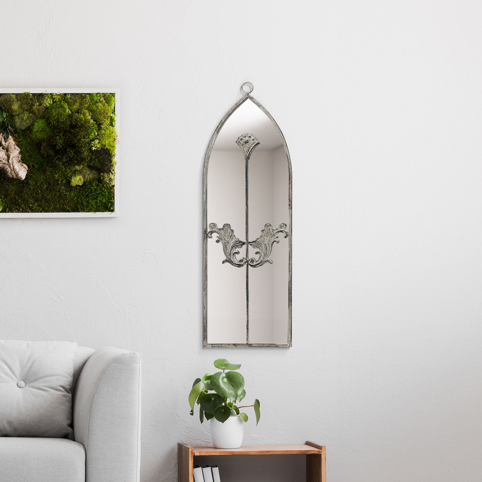 The Perry - Concrete Colour Metal Framed Arched Wall Mirror 24"x 8" (60 X 20CM) (15010547270010)