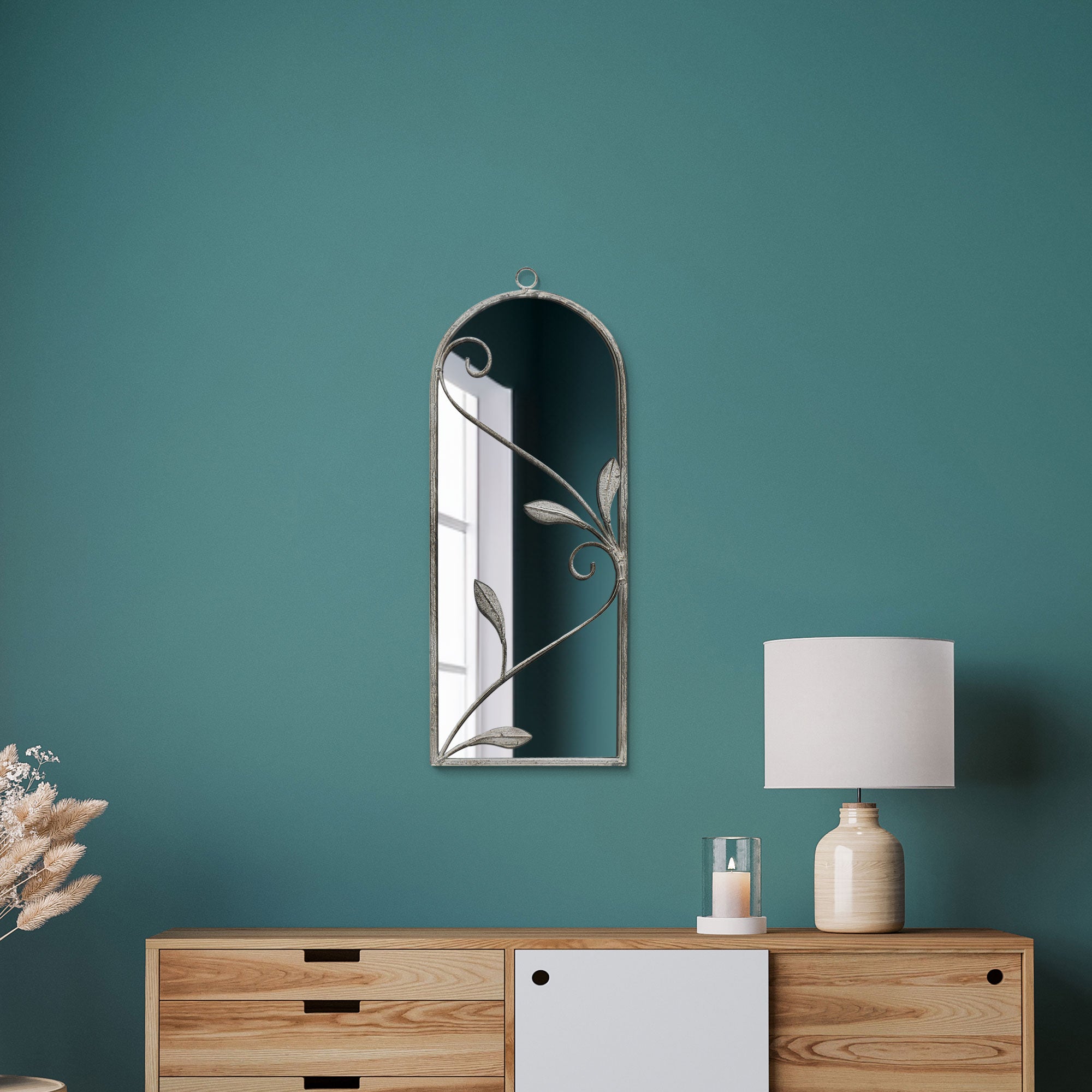 The Perry - Concrete Colour Metal Framed Arched Wall Mirror 25"x 9" (64 X 24CM) (15010547368314)