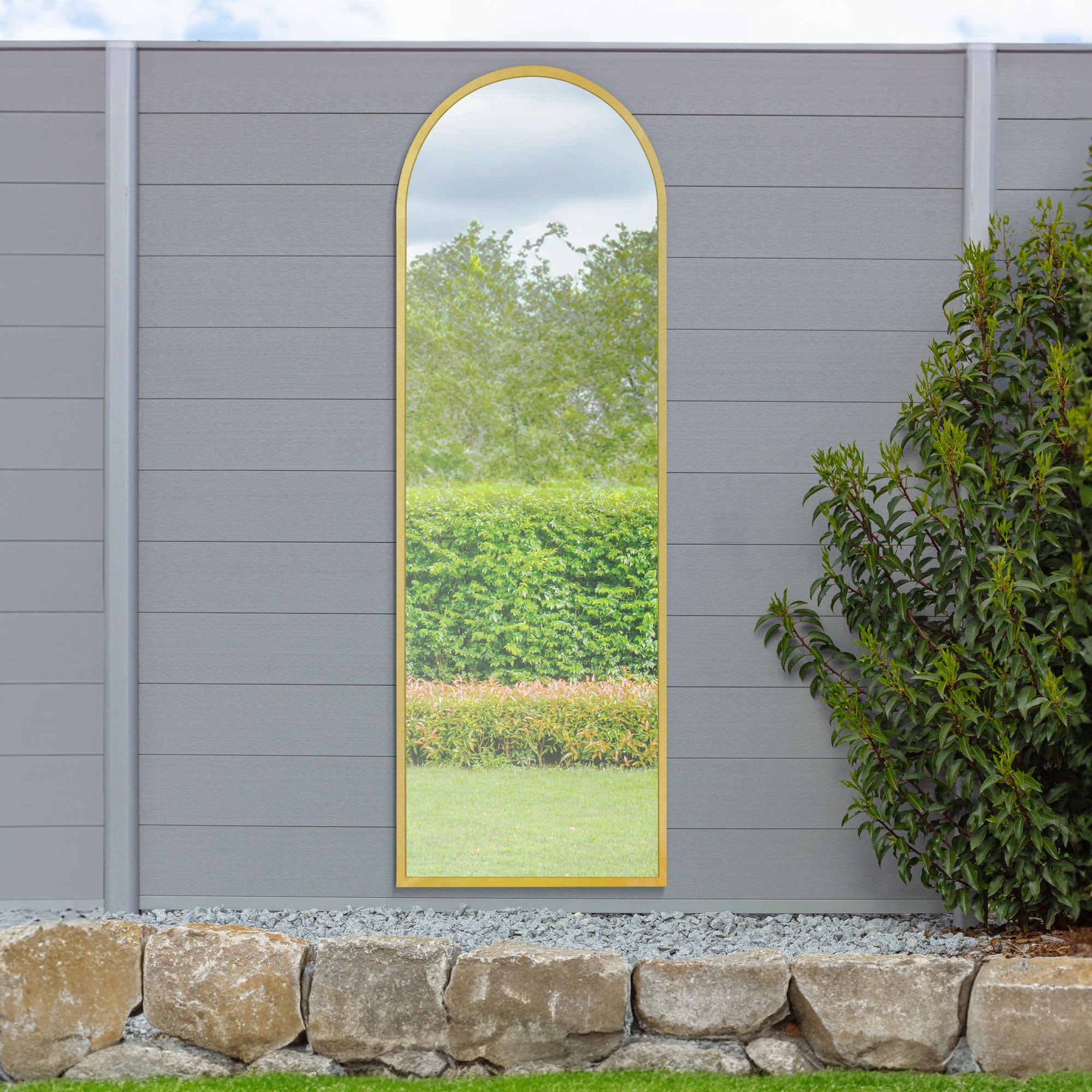 The Perry - Gold Framed Arched Garden Wall Mirror 71" X 24" (180CM X 60CM) (15010546844026)