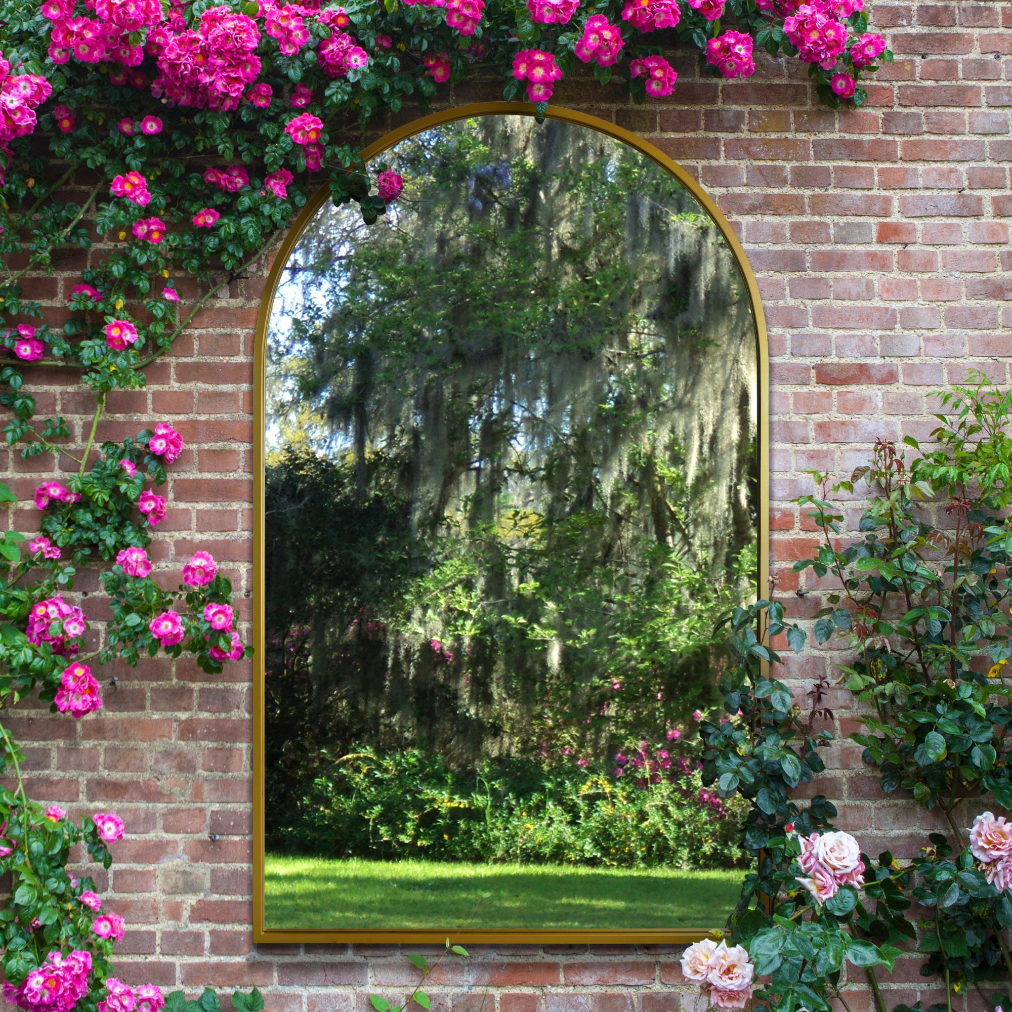 The Perry - Gold Framed Arched Leaner/Wall Garden Mirror 75" x 47" (190x120CM) (15010553495930)