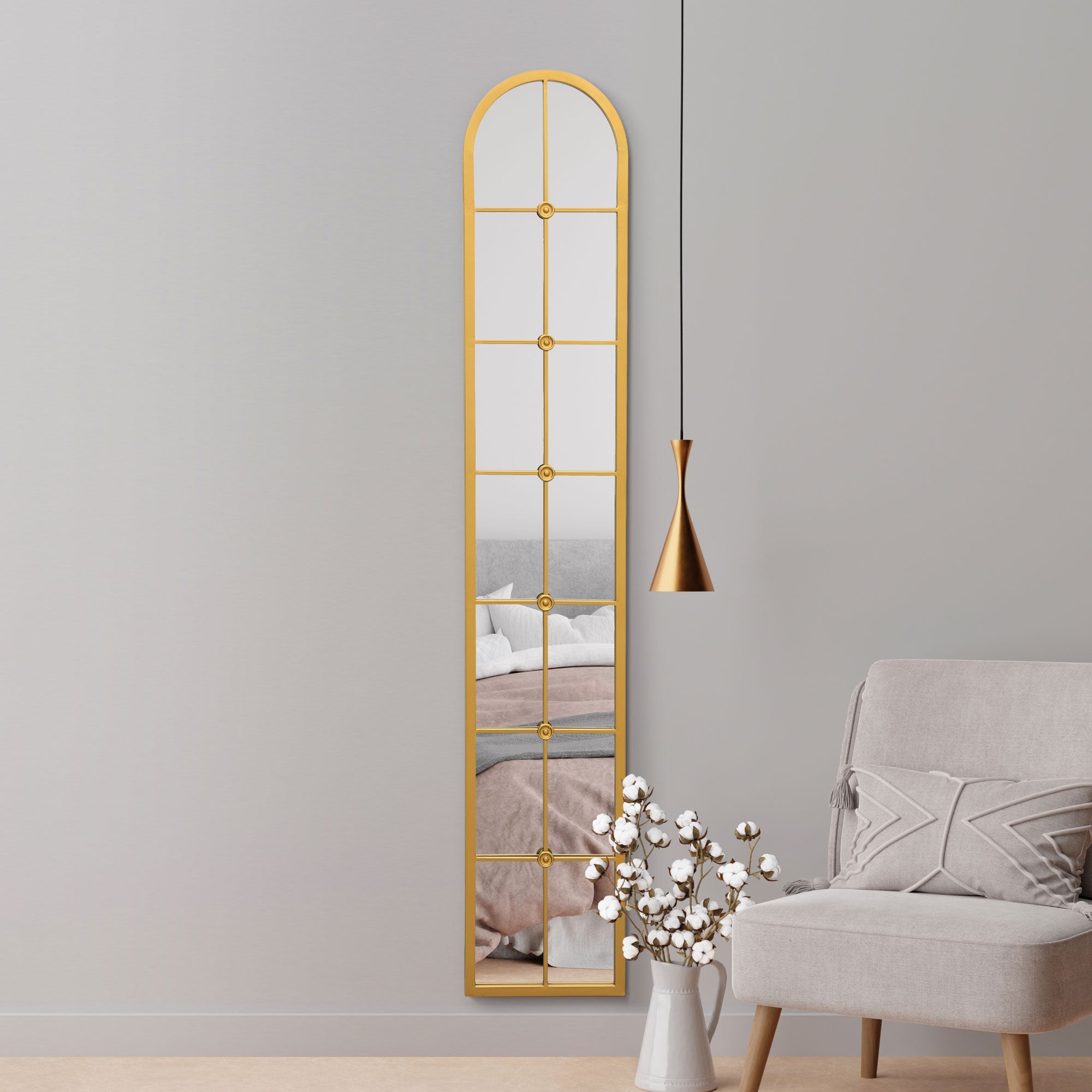 The Perry - Gold Framed Arched Leaner Wall Mirror 67" X 12" (170CM X 30CM) (15010549367162)