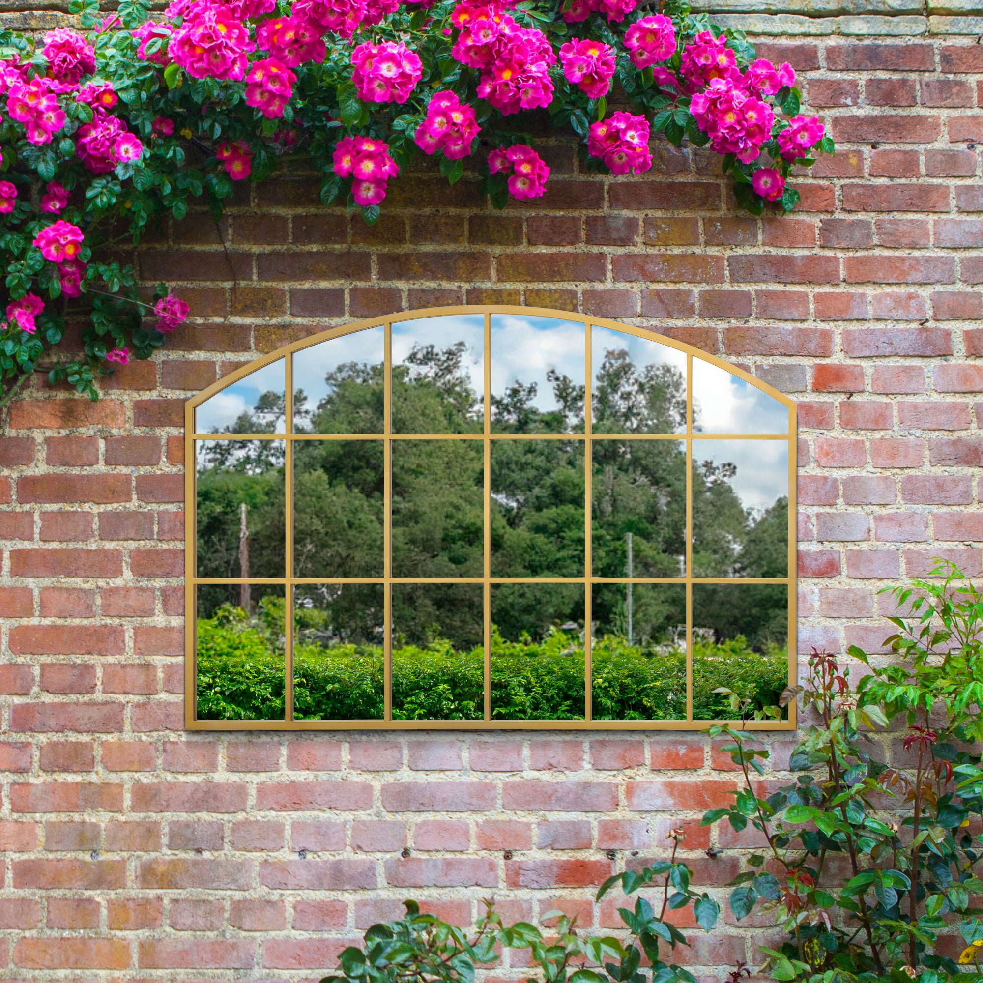 The Perry - Gold Framed Arched Wall Garden Mirror 43" X 29" (110CM X 75CM) (15010549629306)