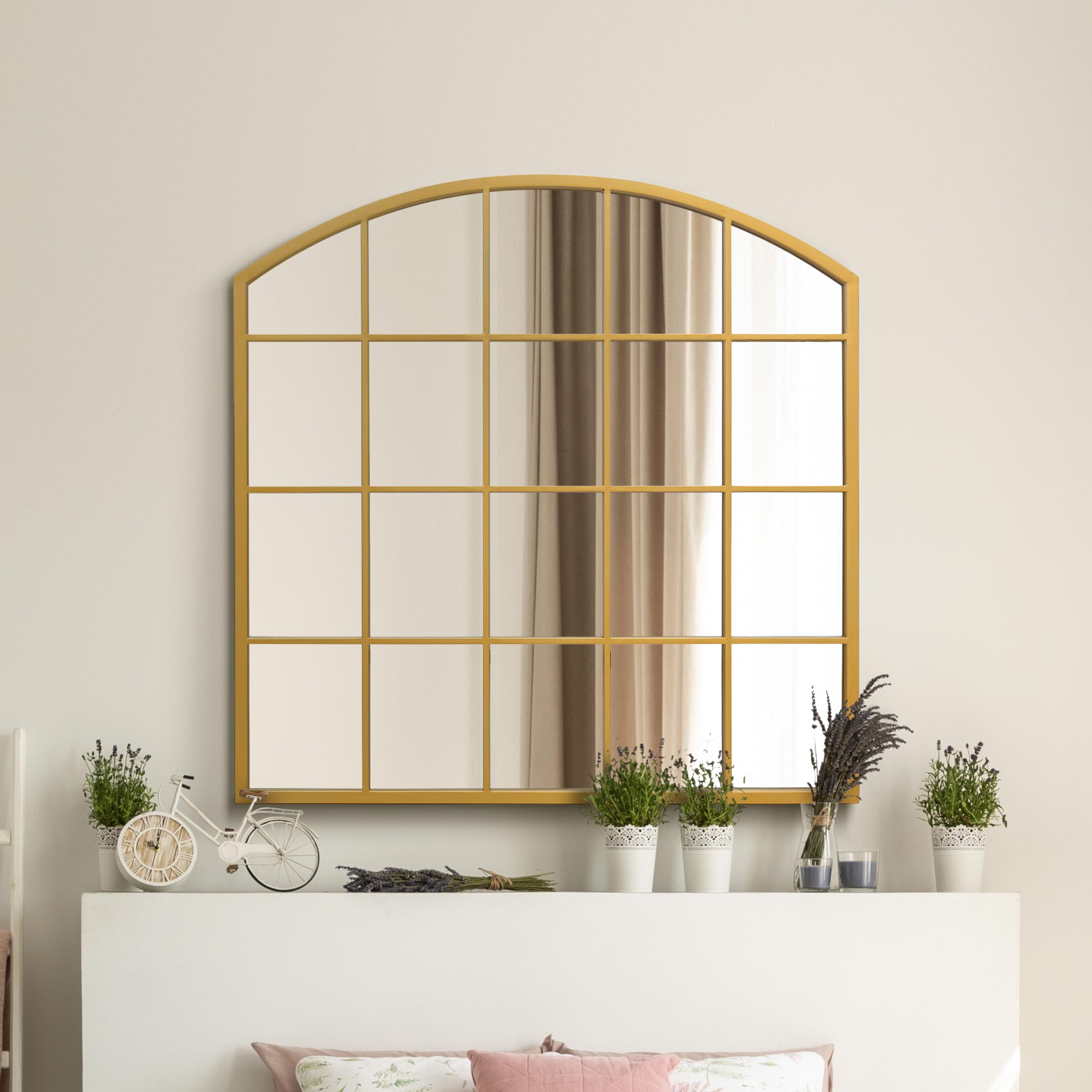 The Perry - Gold Framed Arched Window Leaner/Wall Mirror 39" X 39" (100x100CM) Suitable for Inside and Outside! (15010554577274)
