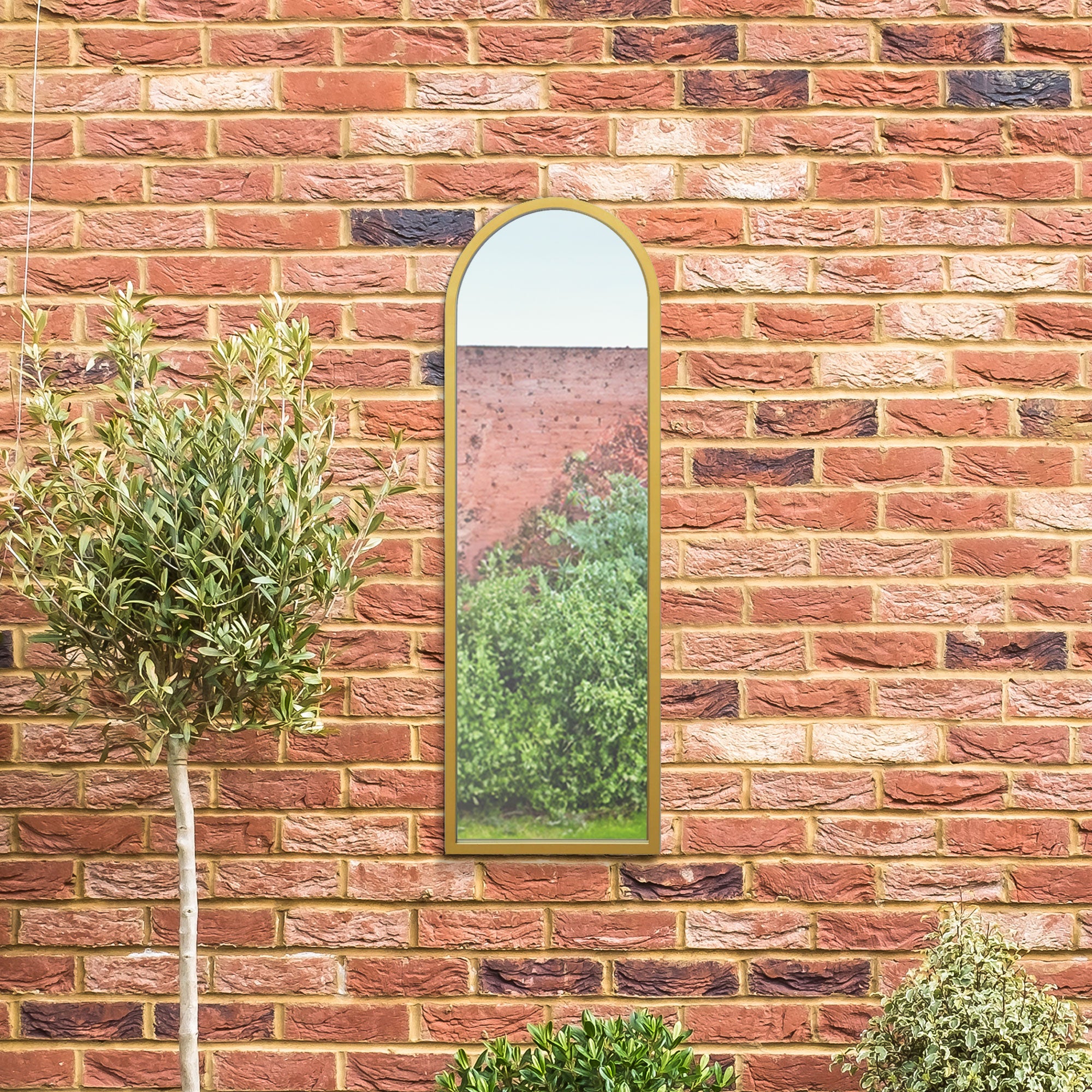 The Perry - Gold Metal Framed Arched Garden Wall Mirror 47" X 16" (120CM X 40CM) (15010546483578)