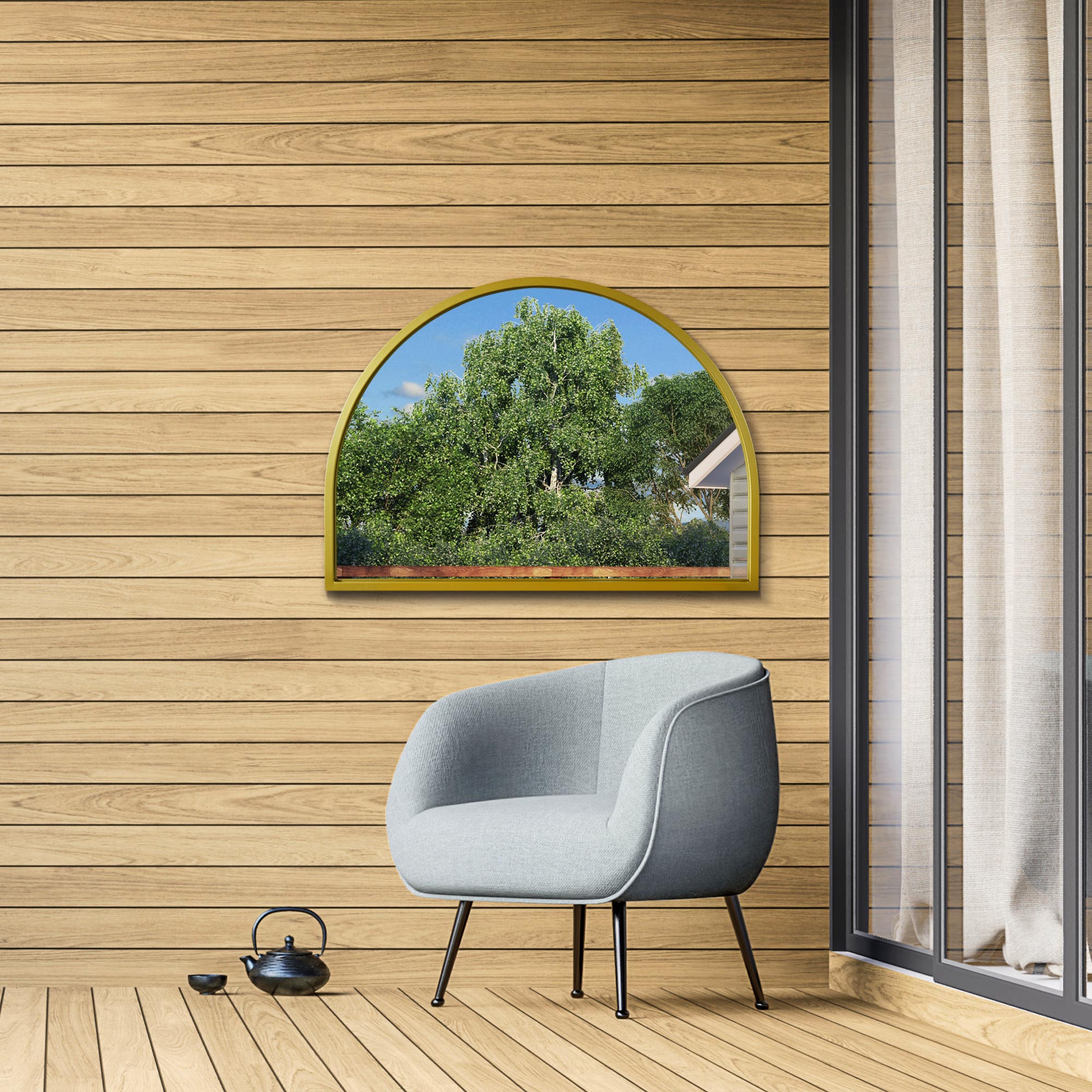 The Perry - Gold Metal Framed Arched Garden Wall Mirror 49" X 35" (125CM X 90CM) (15010545992058)