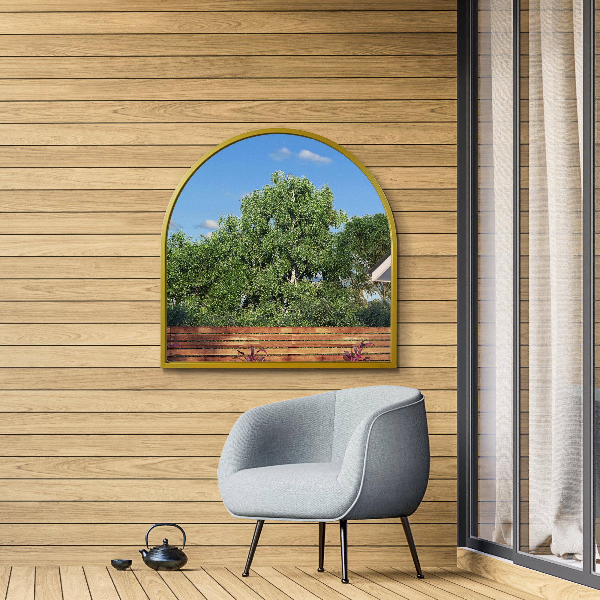 The Perry - Gold Metal Framed Arched Leaner/Wall Garden Mirror 39" X 39" (100CM X 100CM) (15010545762682)