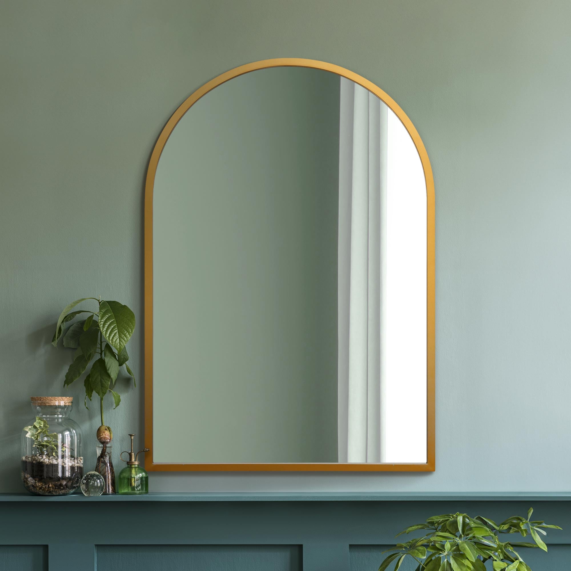 The Perry - Gold Metal Framed Arched Wall Mirror 39" X 27" (100CM X 70CM). Suitable for Inside and Outside! (15010554216826)