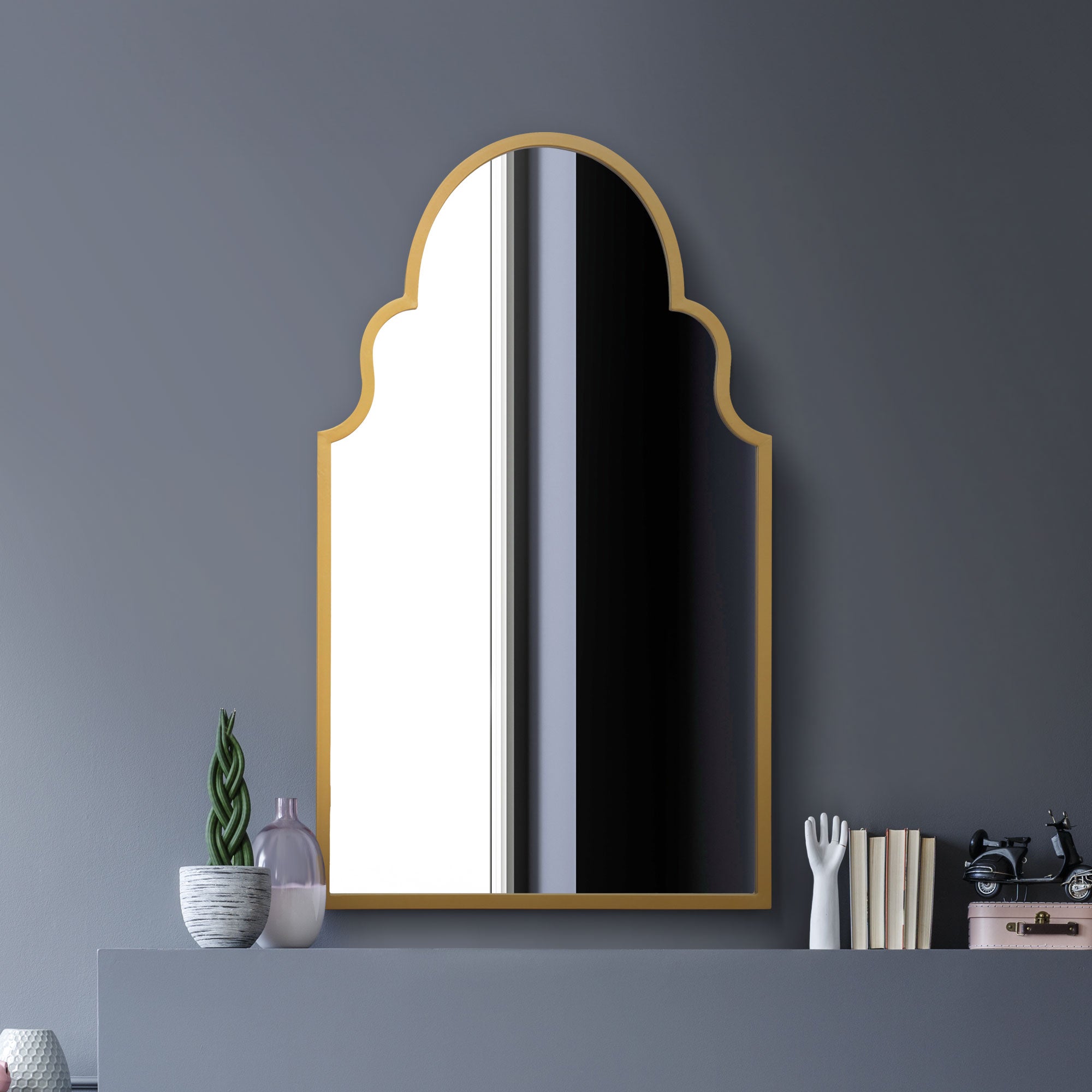 The Perry - Gold Metal Framed Arched Wall Mirror 41" X 24" (104CM X 61CM) (15010548711802)