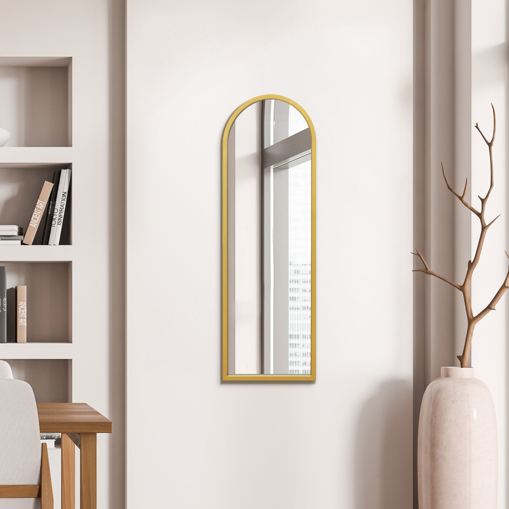 The Perry - Gold Metal Framed Arched Wall Mirror 47" X 16" (120CM X 40CM) (15010546516346)