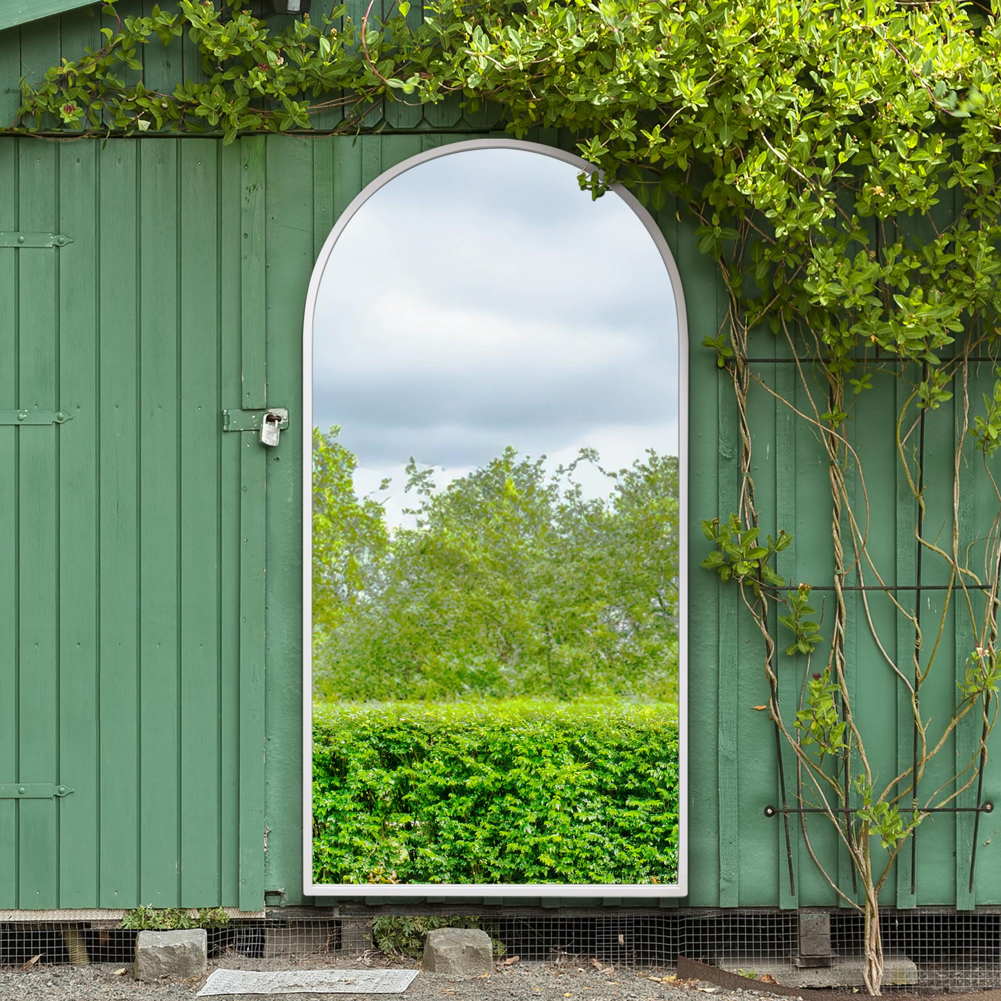 The Arcus - White Framed Arched Garden Wall Mirror 71" X 35" (180CM X 90CM) (15010558050682)