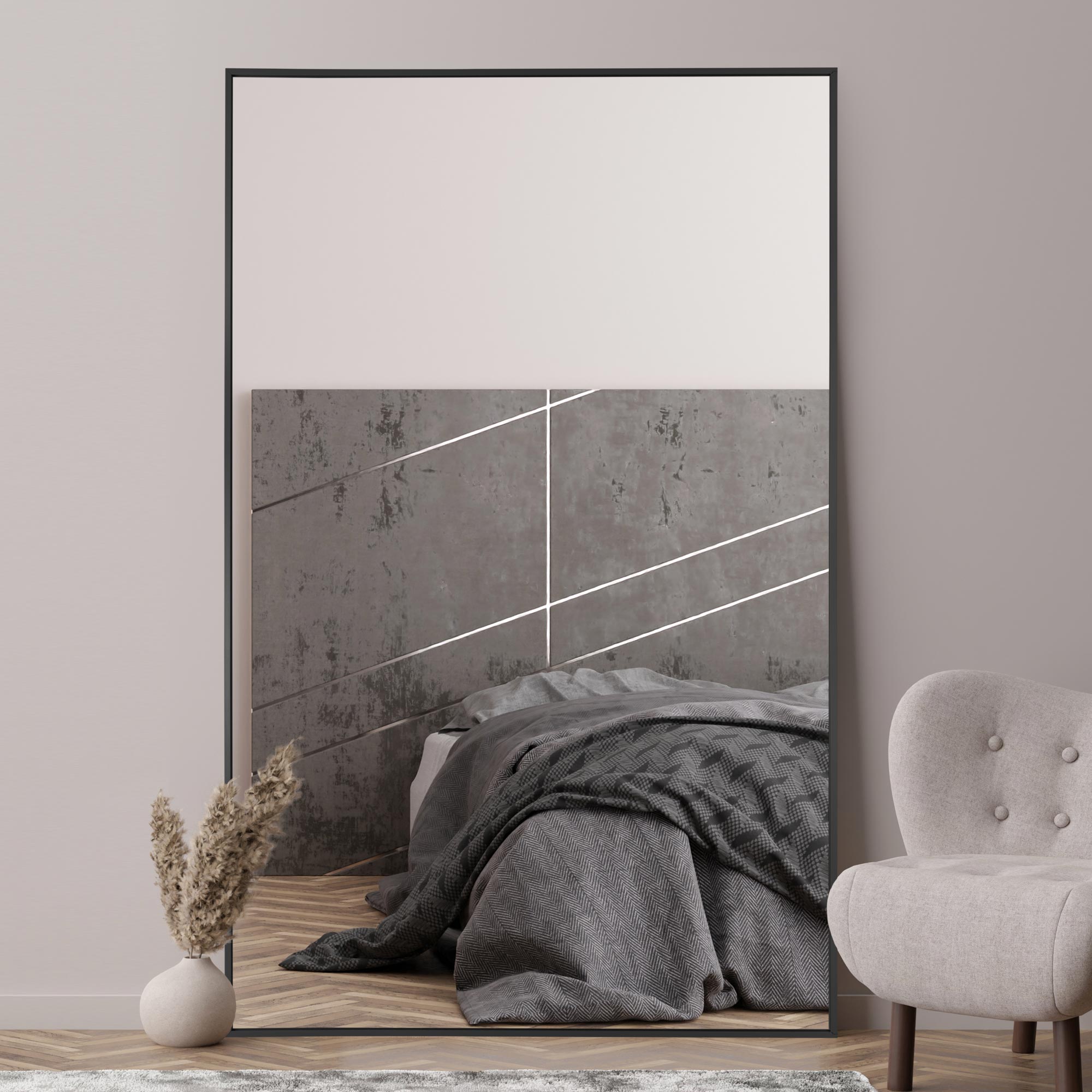 The Artus - Black Aluminium Edged Wall Leaner Mirror 68" X 43" (174CM X 110CM) (15010567324026)