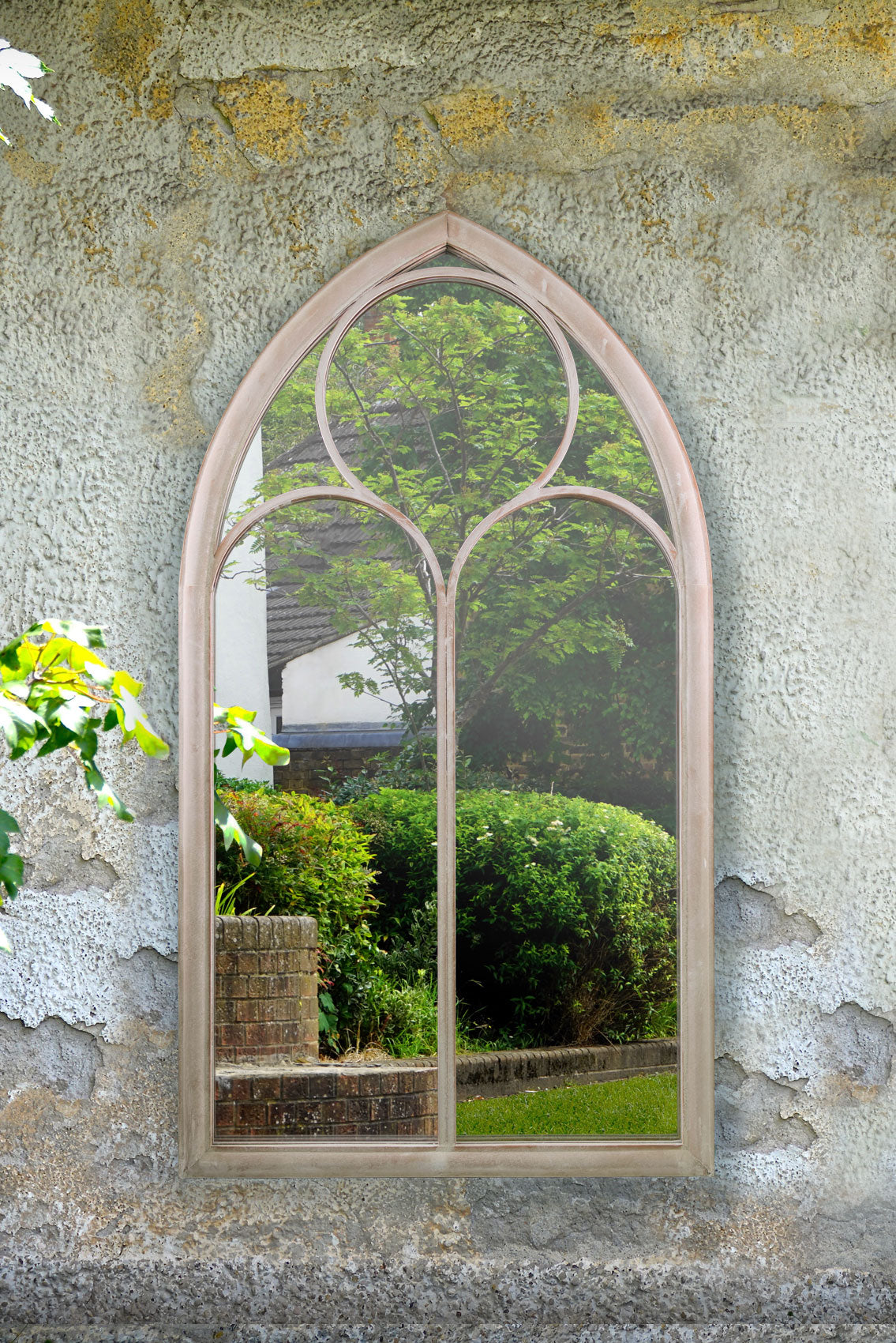 The Rosie - Extra Large Rustic Metal Chapel Arched Decorative Wall or Leaner Mirror Stone Colour 60" X 32" (150CM X 81CM) (15010543370618)