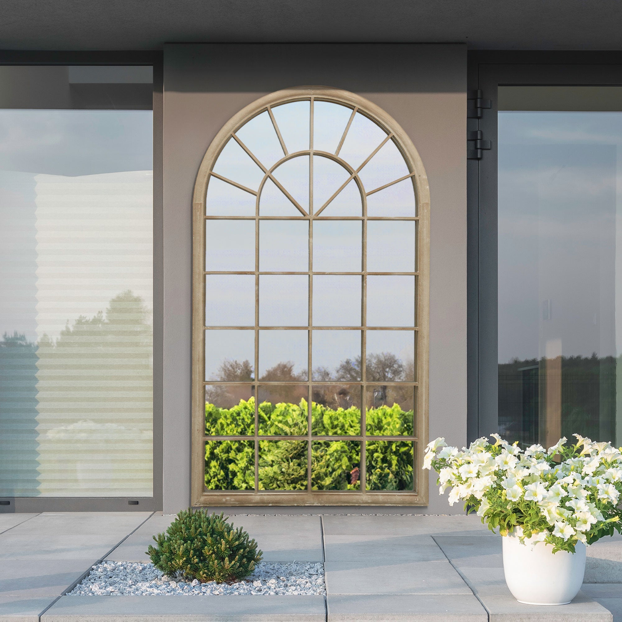 The Rosie - Large Country Arch Garden Mirror 71"x 40" (180x103cm) Sand Colour (15010547073402)