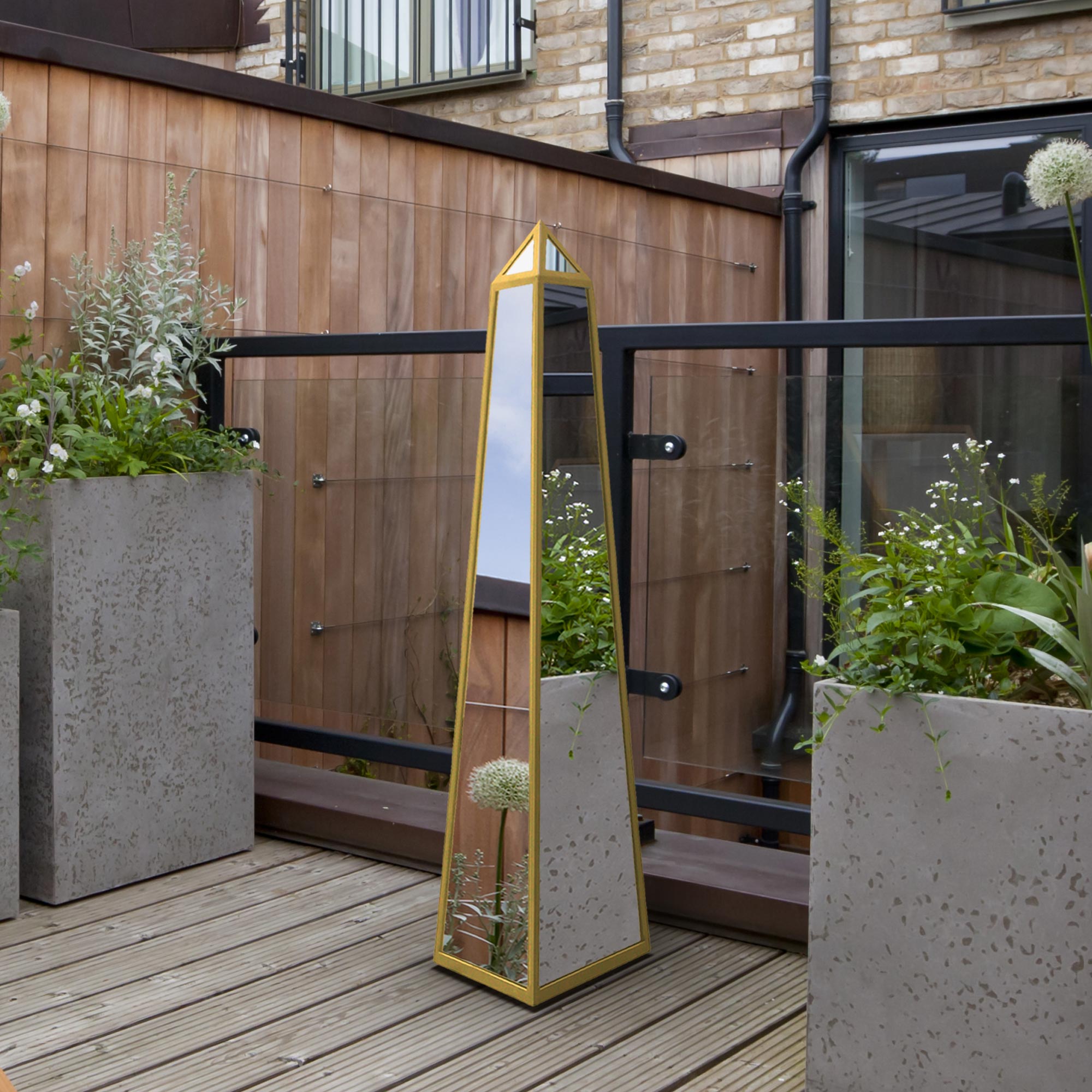 The Obelisk - New Gold Metal Edged Mirrored Garden Ornament 39" X 8" X 8" (100CM X 20CM X 20CM) (15010555167098)