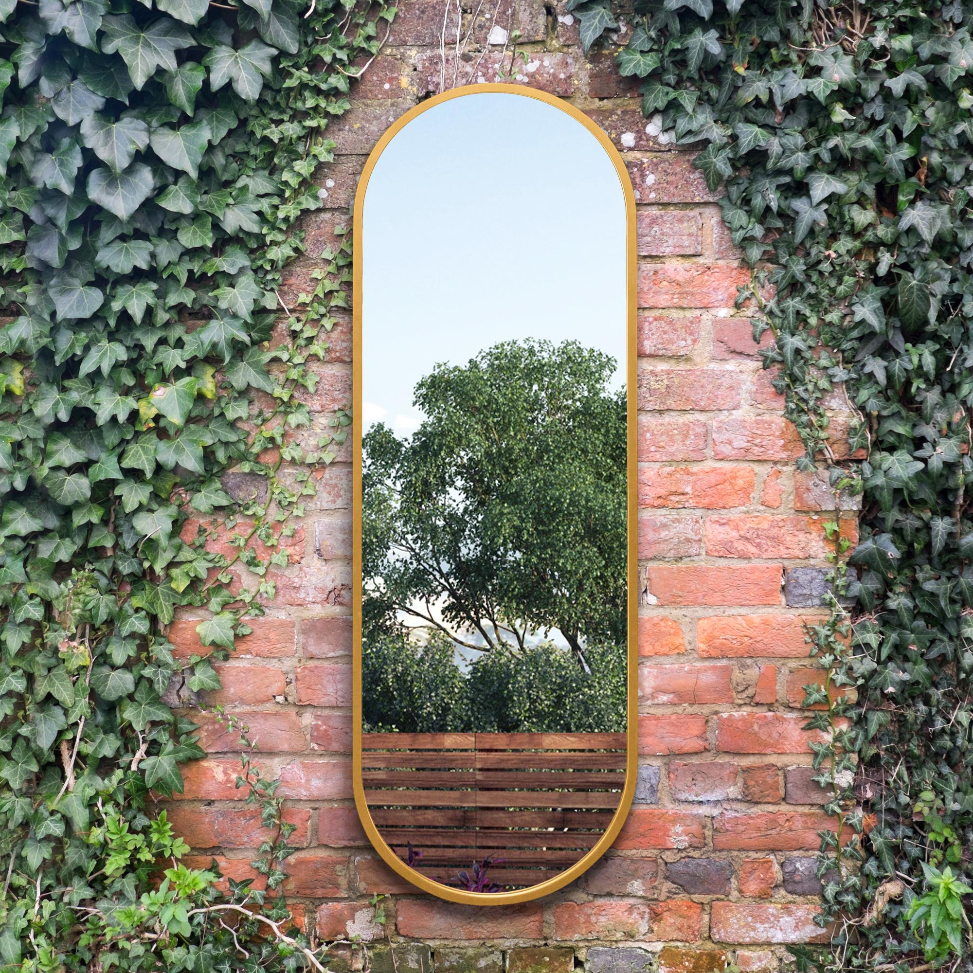 The Sadie - New Gold Metal Framed Double Arched Garden Wall Mirror 63" X 22" (160CM X 55CM) Suitable for Outside and Inside (15010553627002)