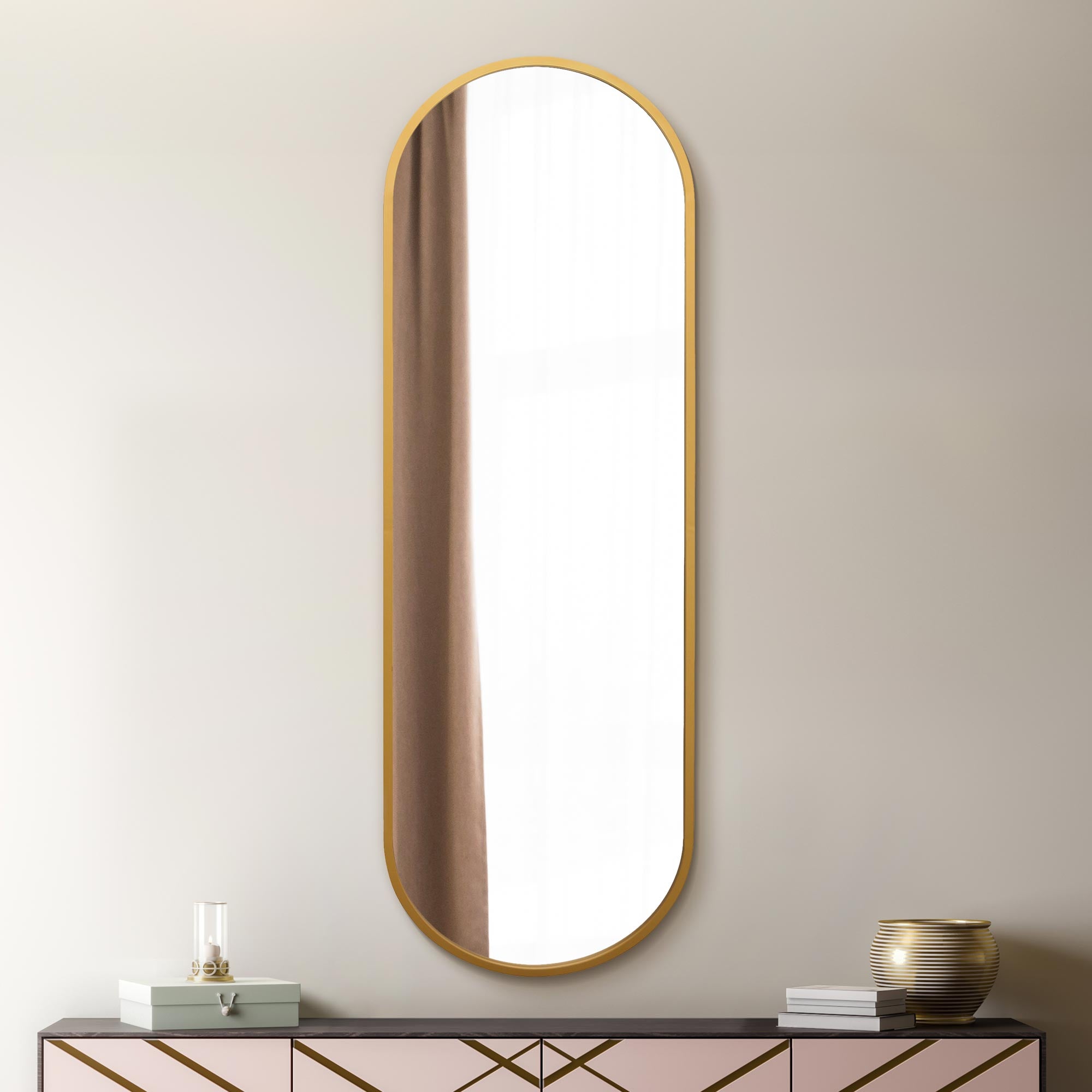 The Sadie - New Gold Metal Framed Double Arched Wall Mirror 71 X 24" (180CM X 60CM) Suitable for Inside and Outside! (15010553790842)