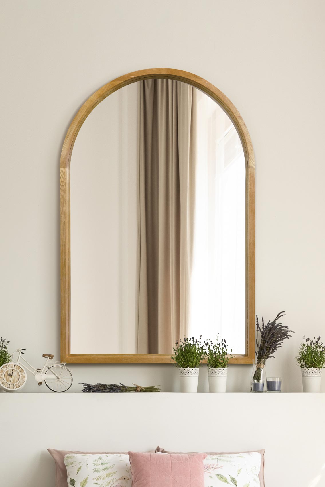The Tobias - Solid Oak Framed Arched Leaner / Wall Mirror 47" X 31" (120CM X 80CM) Scandinavian 'Scandi' Inspired. (15010542485882)