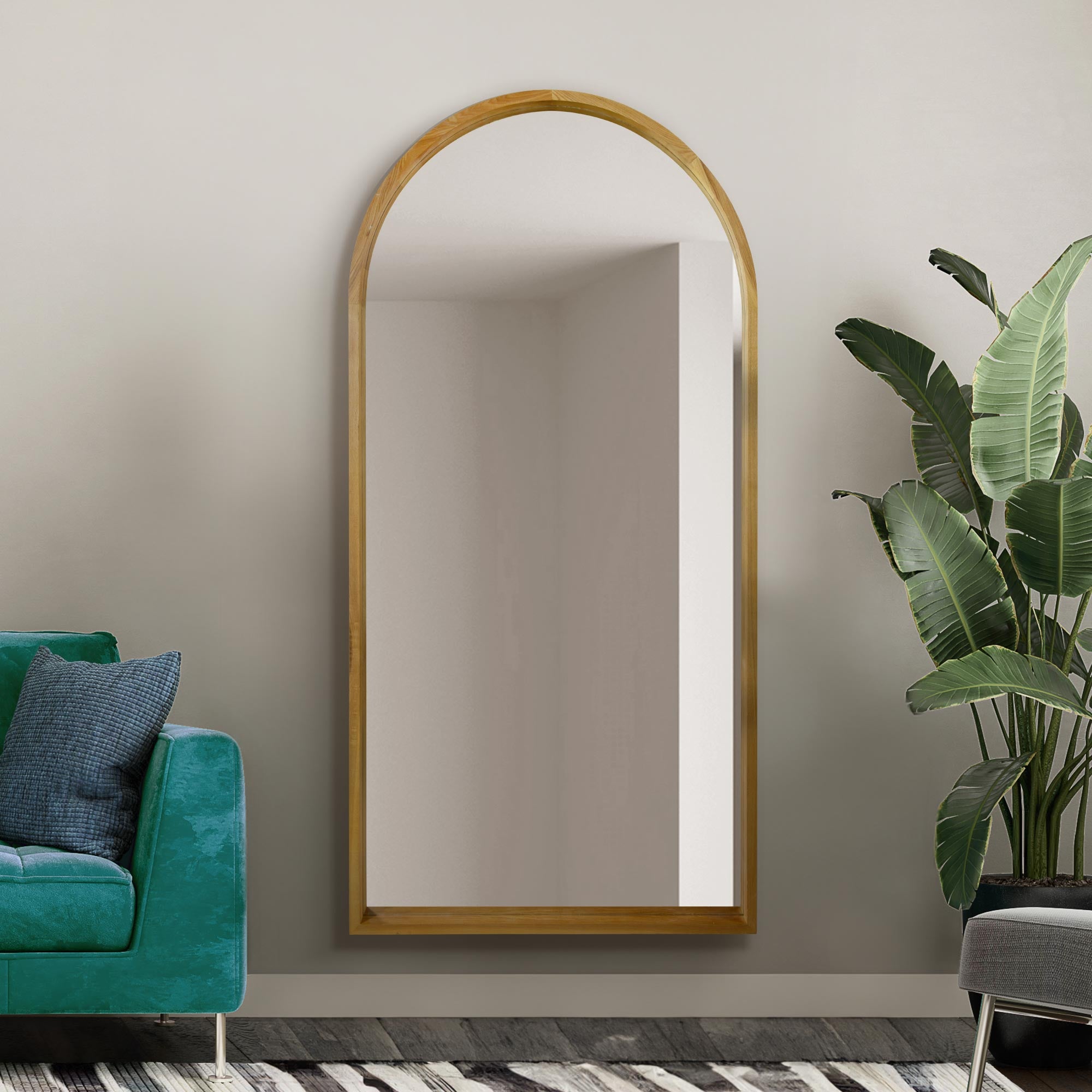 The Tobias - Solid Oak Framed Arched Leaner / Wall Mirror 71" X 35" (180CM X 90CM) Scandinavian 'Scandi' Inspired. (15010542354810)