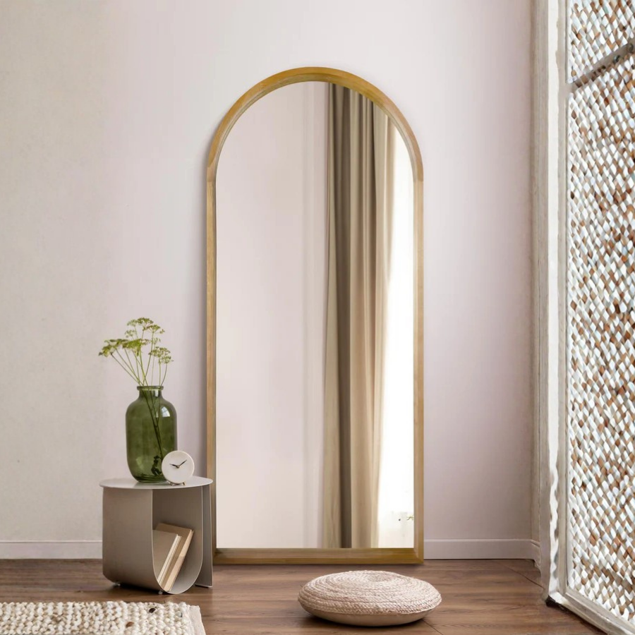 The Tobias - Solid Oak Framed Arched Leaner / Wall Mirror 75" X 33" (190CM X 85CM) Scandinavian 'Scandi' Inspired. (15010542256506)