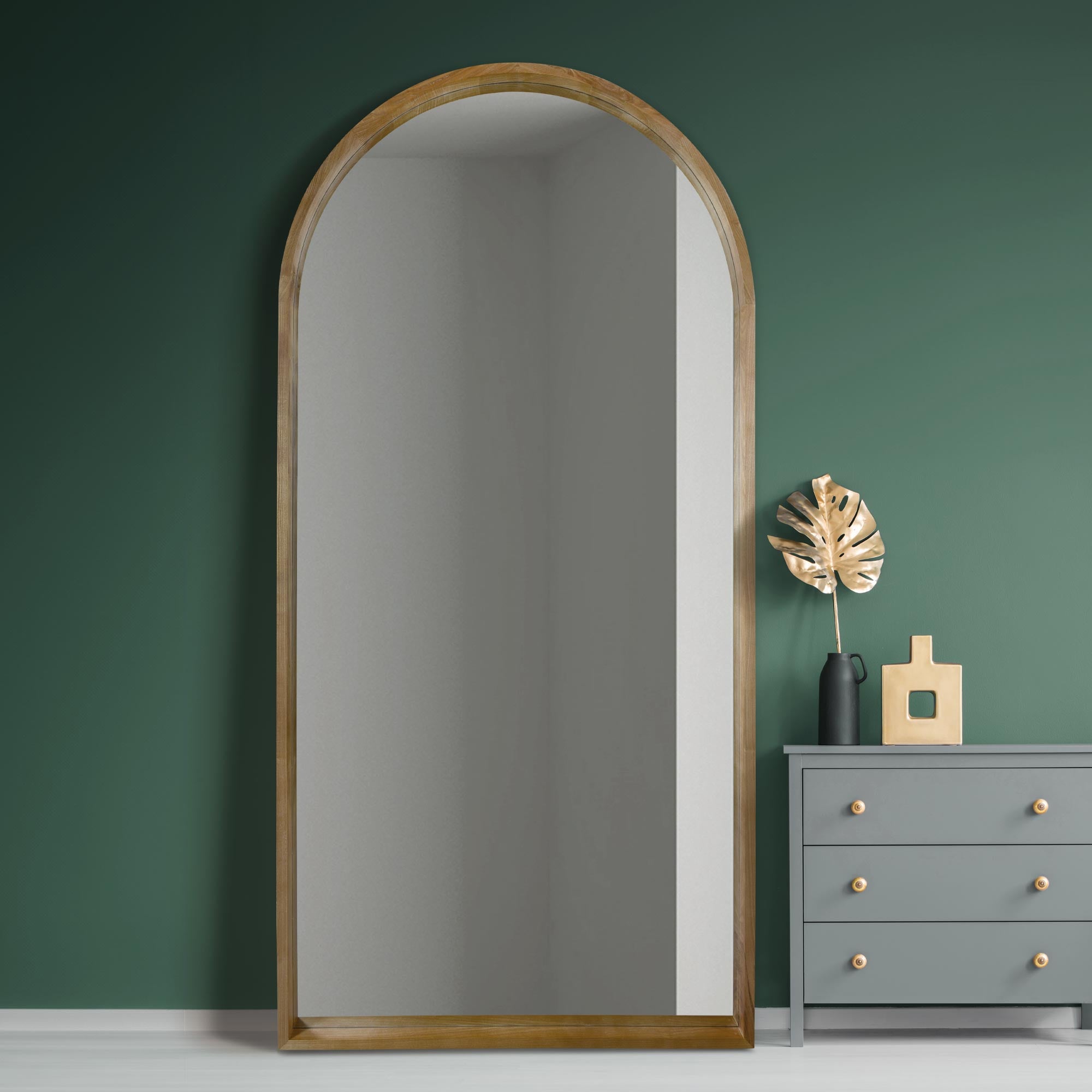 The Tobias - Solid Oak Framed Arched Leaner / Wall Mirror 79" X 39" (200CM X 100CM) Scandinavian 'Scandi' Inspired. (15010542289274)