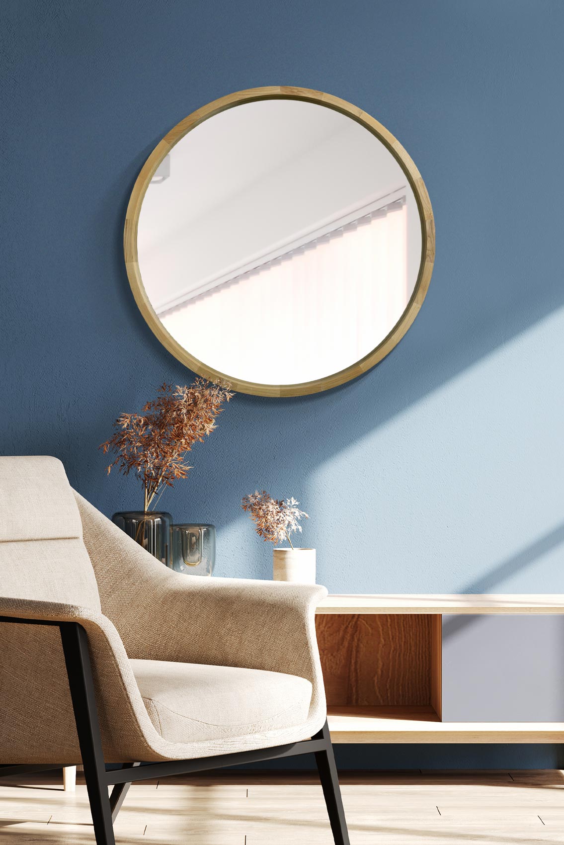 The Tobias - Solid Oak Round Deep Dish Framed Mirror 31" X 31" (80CM X 80CM) (15010542158202)