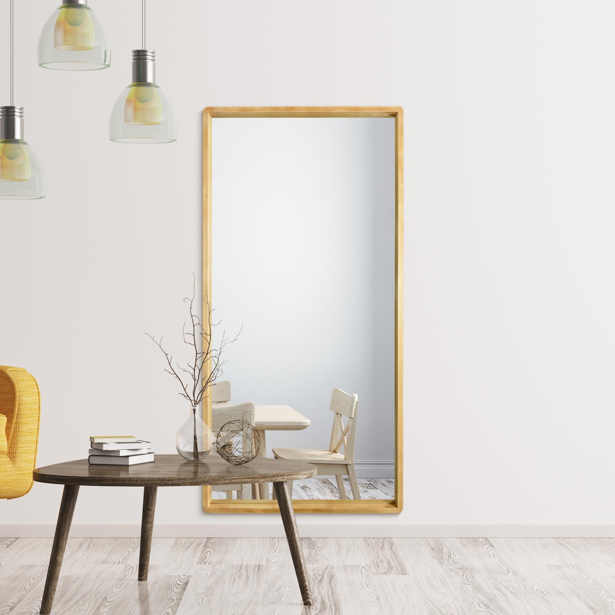 The Tobias - Solid Oak Rounded Corner Leaner / Wall Mirror 71" X 35" (180CM X 90CM) Scandinavian 'Scandi' Inspired. (15010542059898)