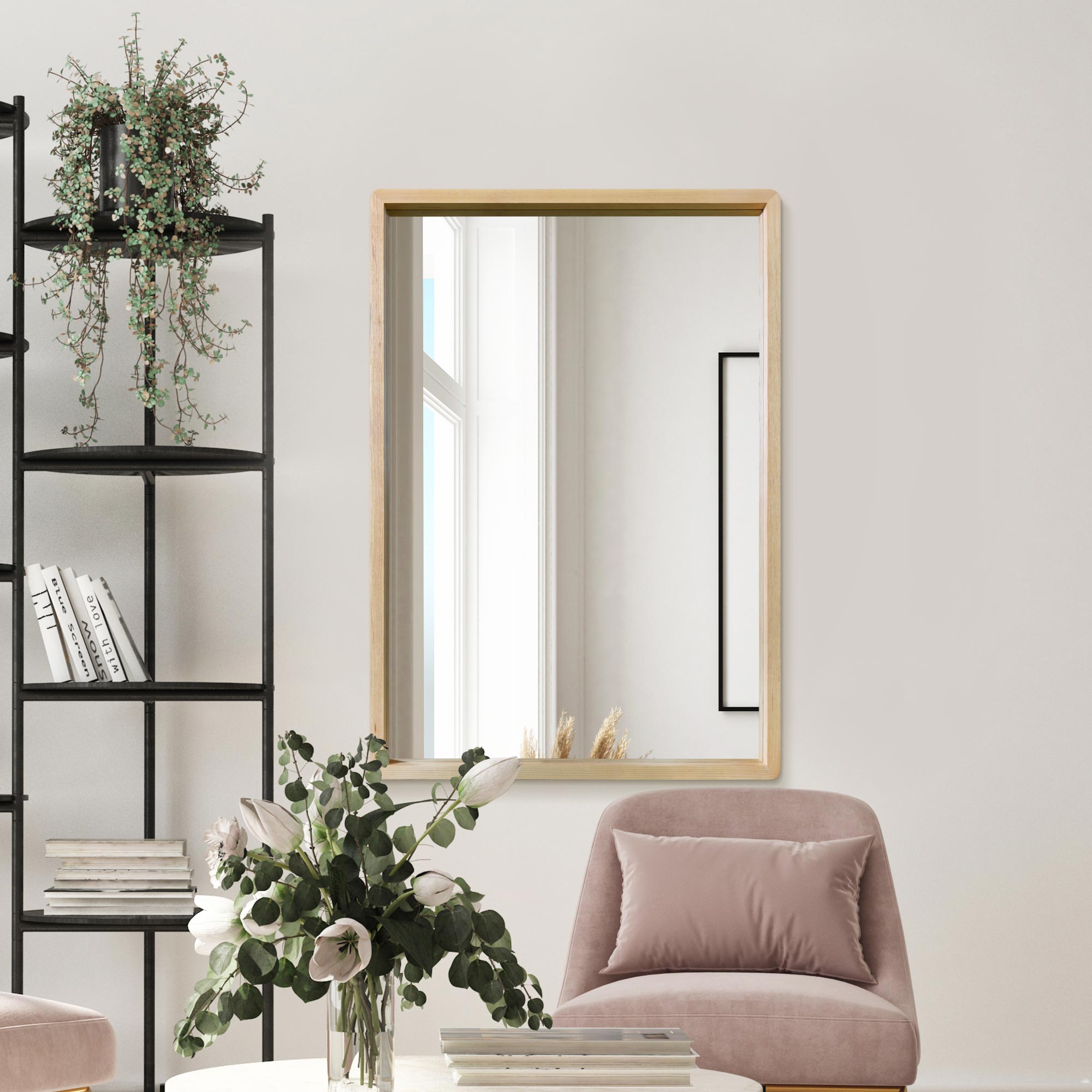 The Tobias - Solid Oak Rounded Corner Wall Mirror 39" X 27.5" (100CM X 70CM) Scandinavian 'Scandi' Inspired. (15010542092666)