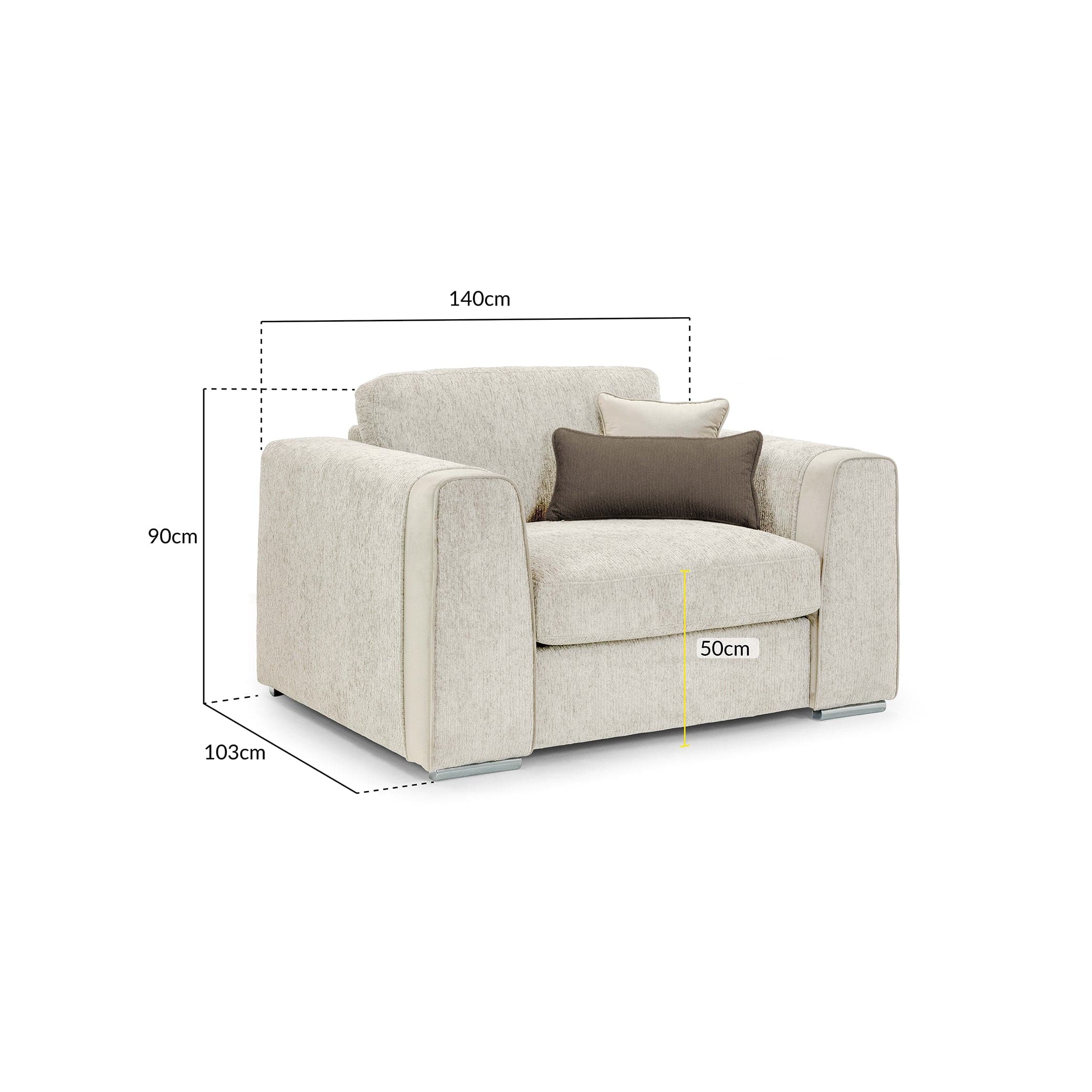 Turin Sofa Beige Armchair - measurement view (7025202626624)