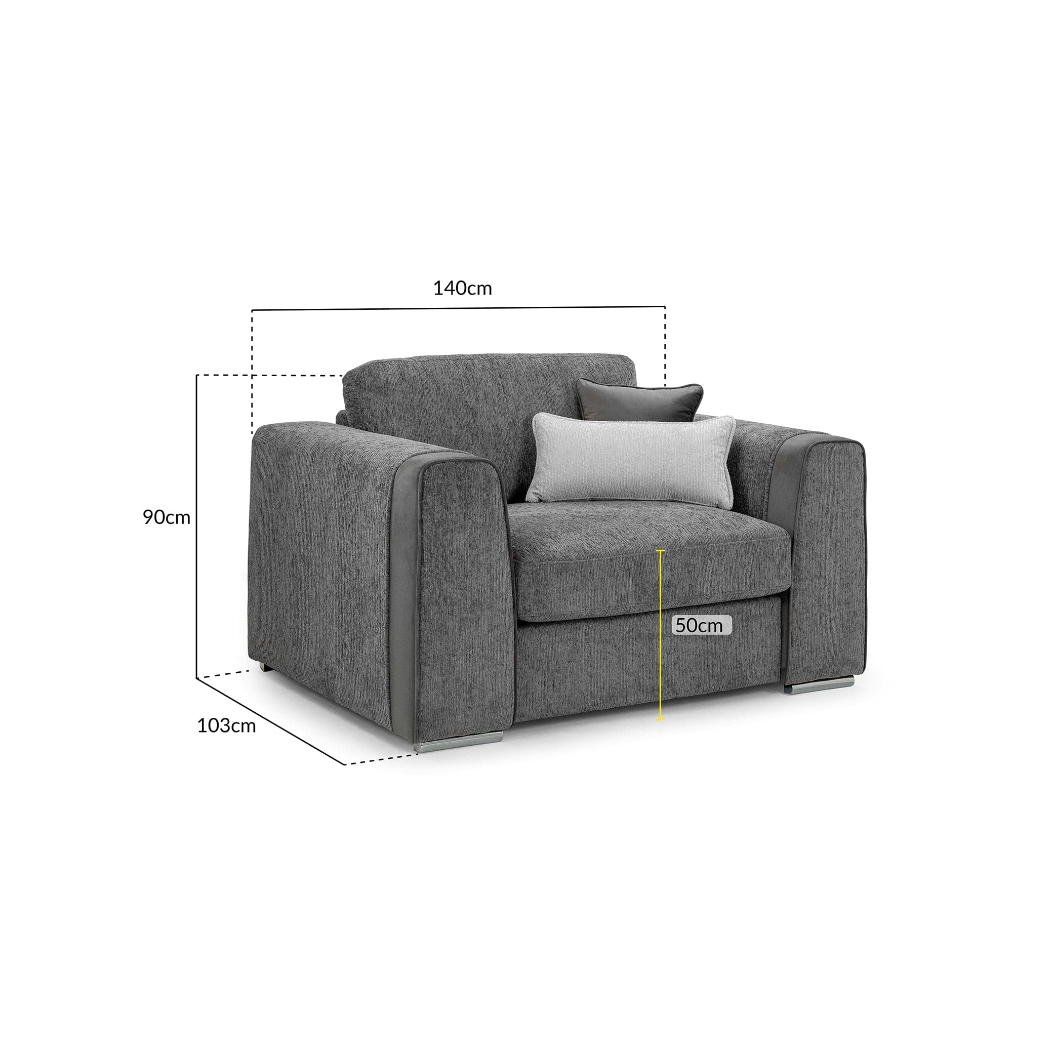 Turin Sofa Grey Armchair - measurement view (7025210032192)