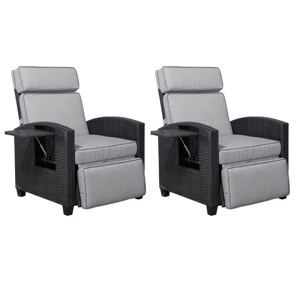 Pair of Catalina Reclining Armchairs with Flip Table in Black - AMC Furniture