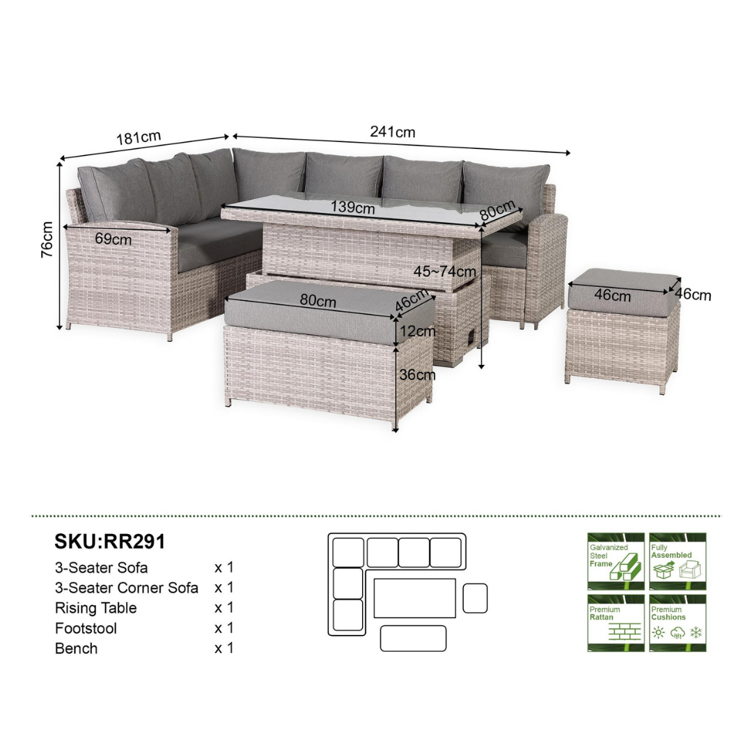 Sorrento Large Corner Dining Set with Rising Table (Left Hand) - AMC Furniture