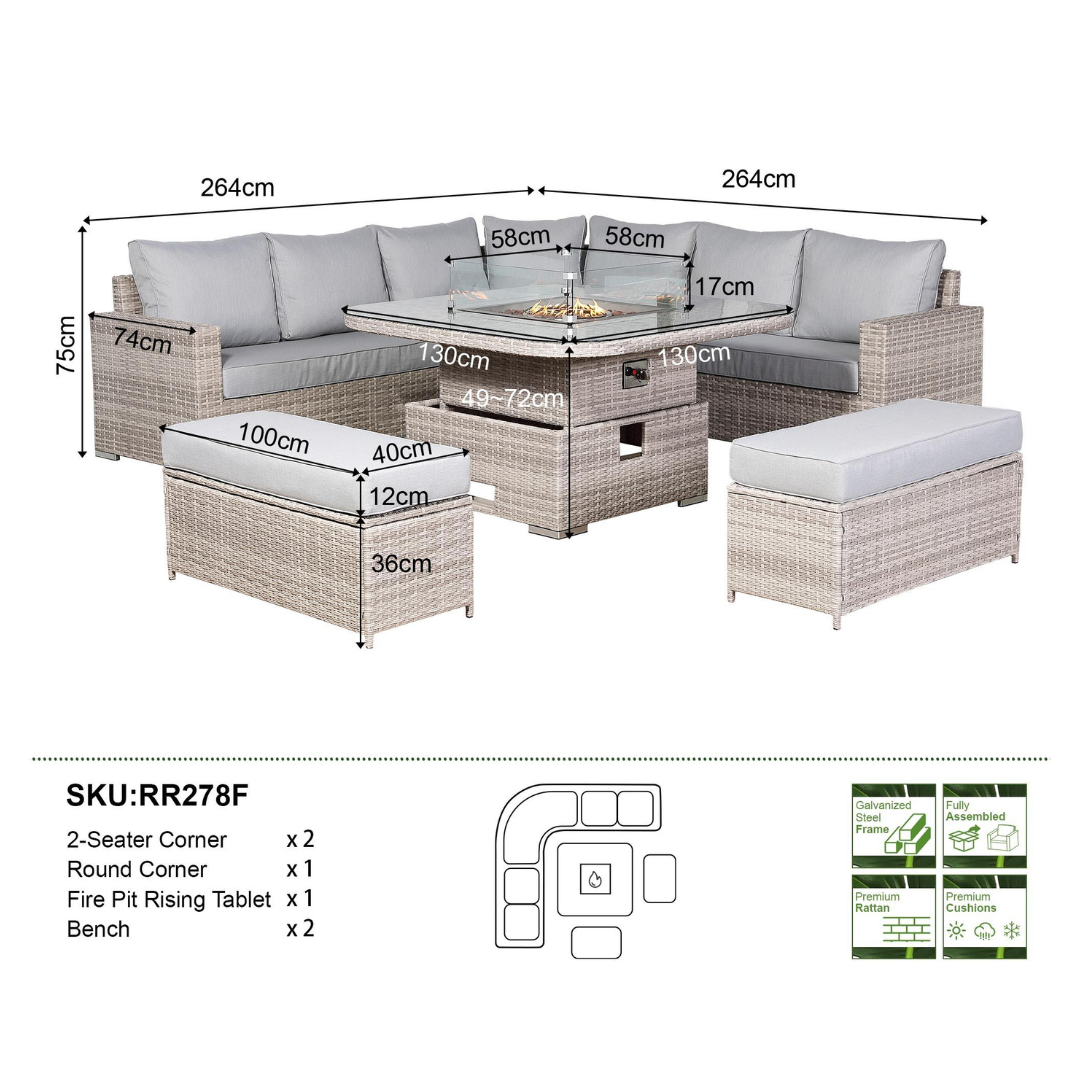 Santorini Large Equal Corner with Firepit - AMC Furniture