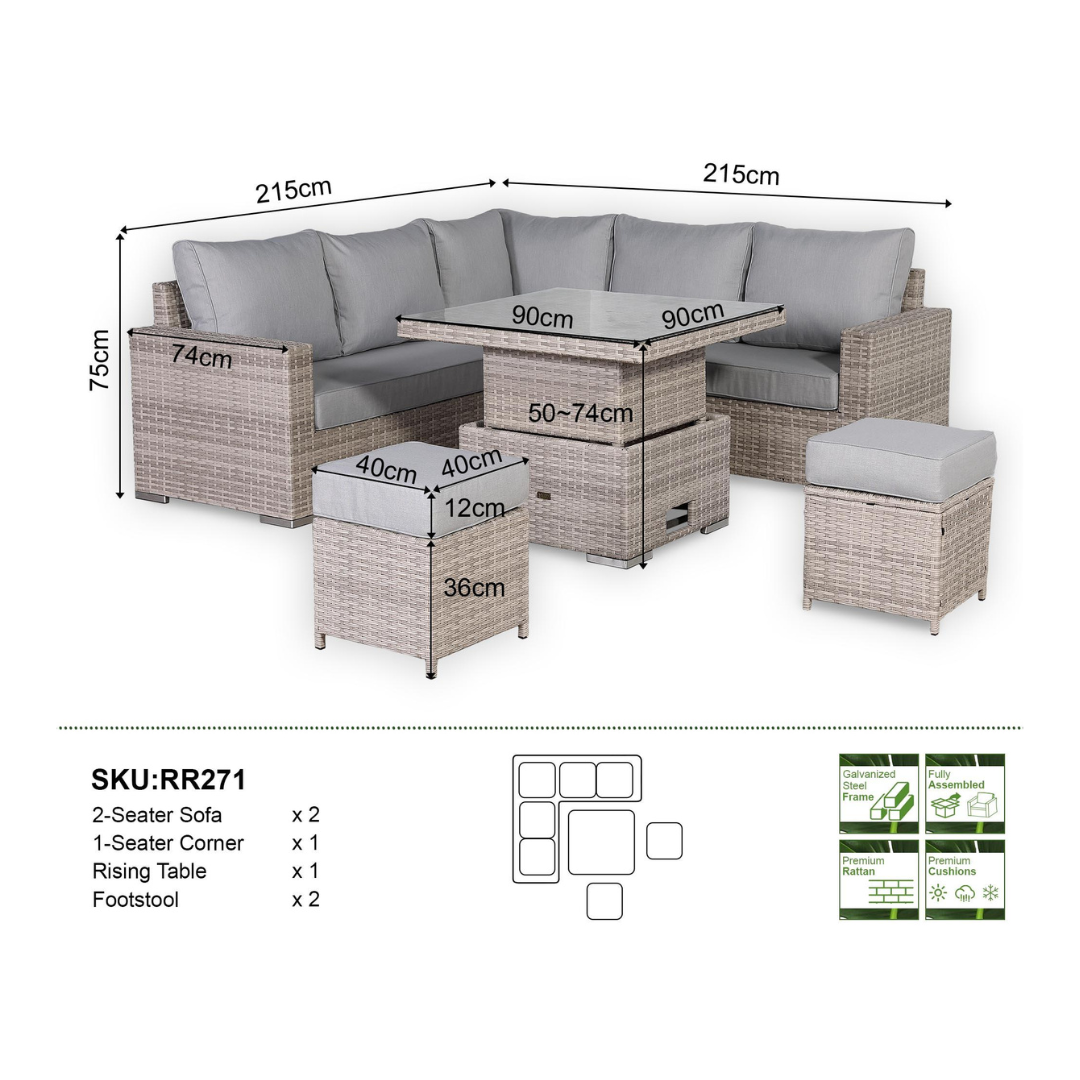 Santorini Square Dining Set with Rising Table - AMC Furniture
