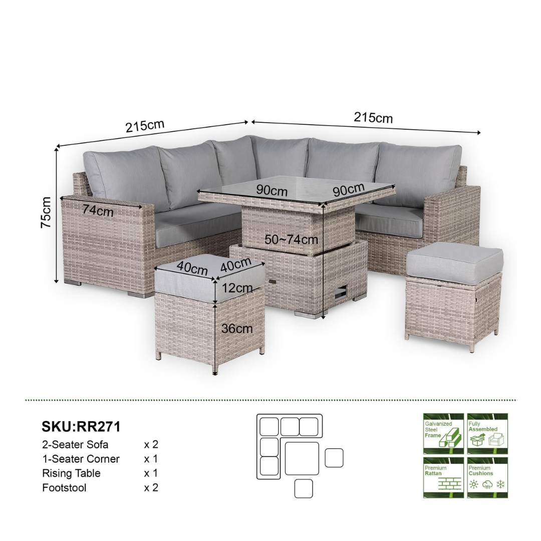 Santorini Square Dining Set with Rising Table - AMC Furniture