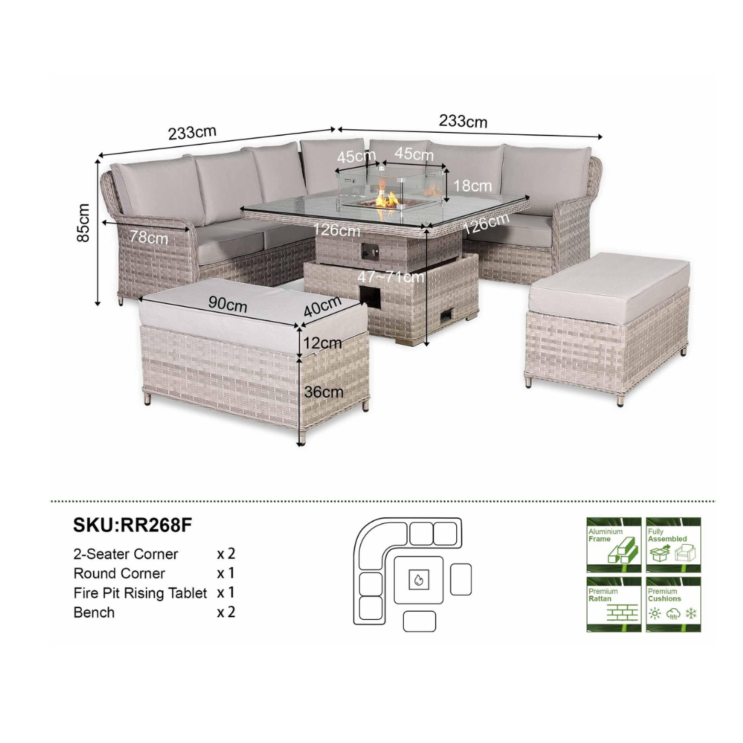 Palermo Equal Corner with Firepit - AMC Furniture