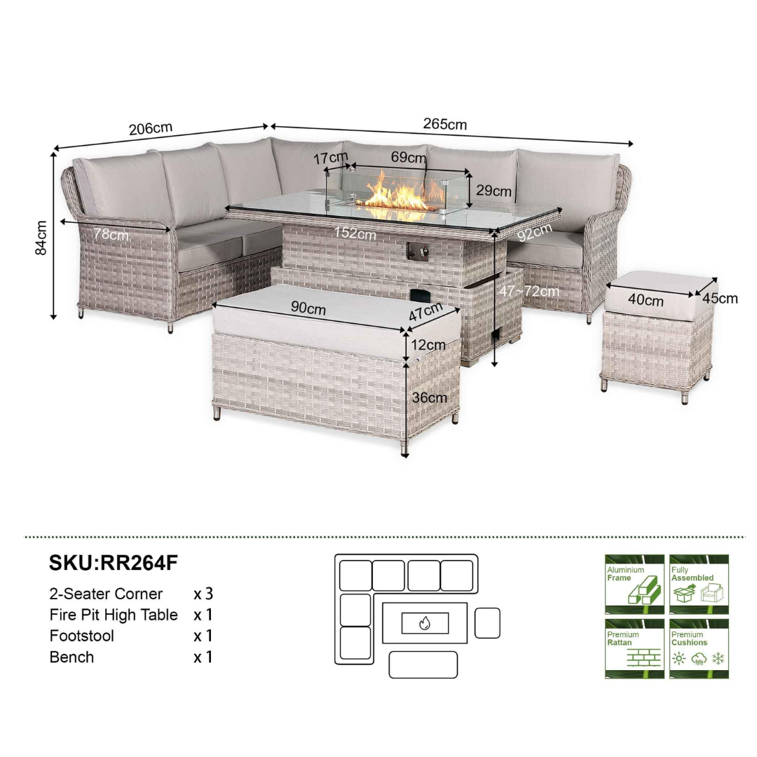 Palermo Large Left-Hand Corner Sofa Set with Fire Pit Table - AMC Furniture