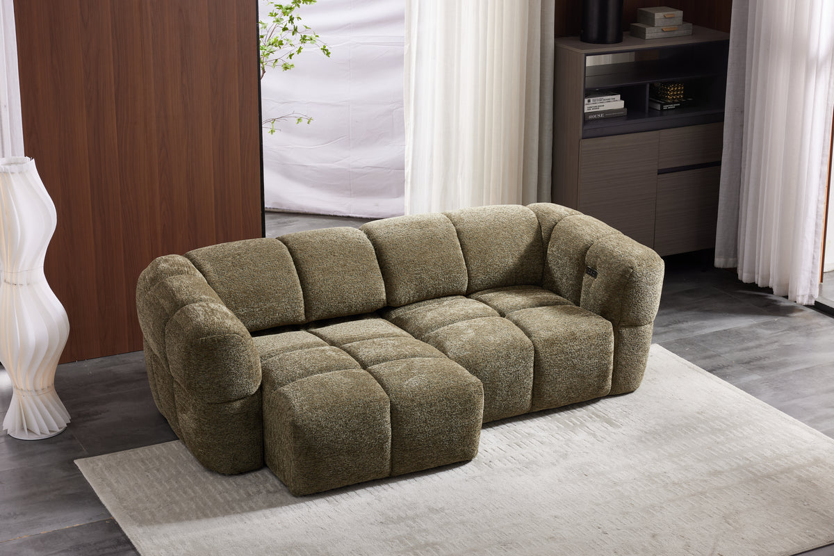 Elara Power Sliding 3 Seater in Khaki Green Meta Sofa