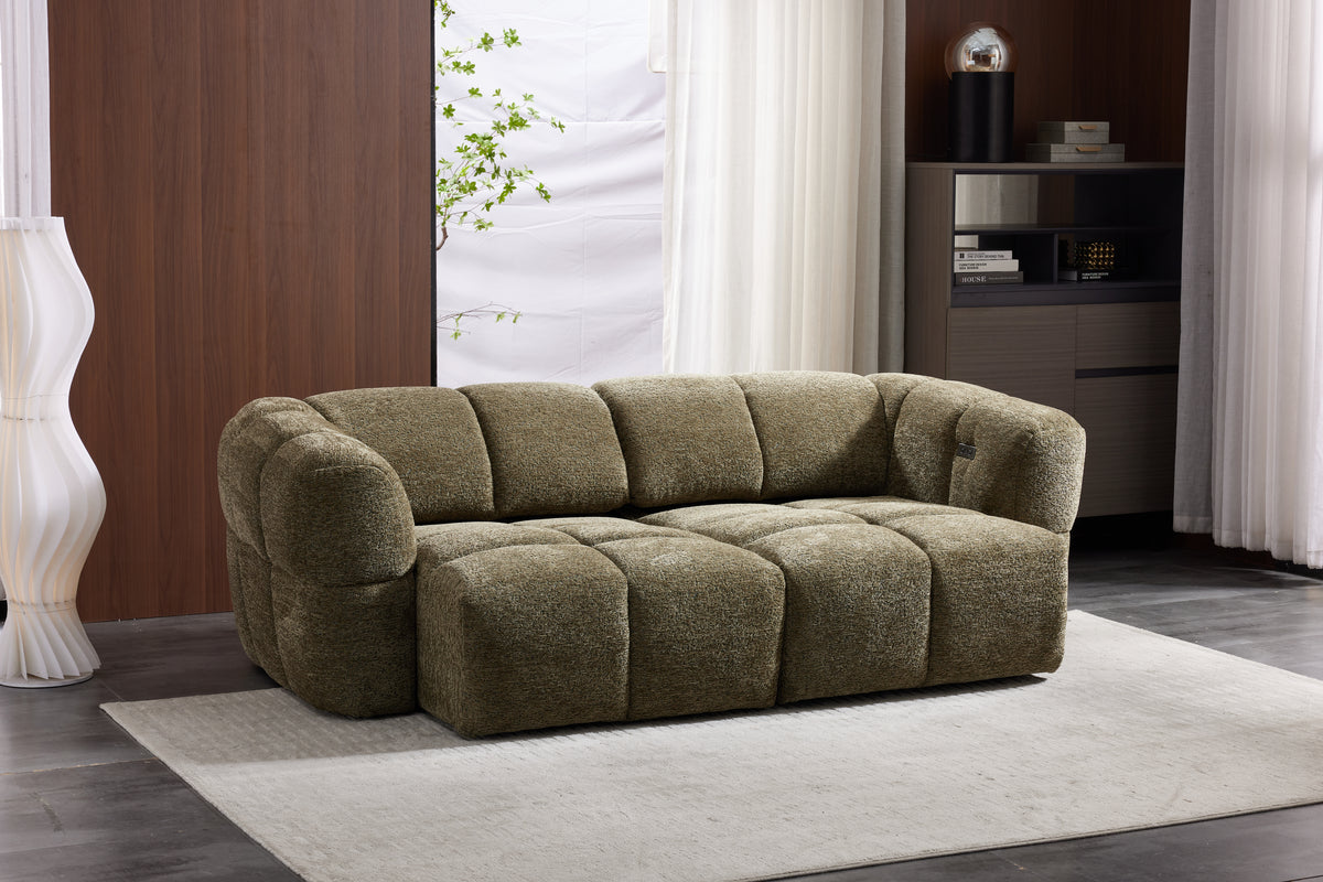 Elara Power Sliding 3 Seater in Khaki Green Meta Sofa