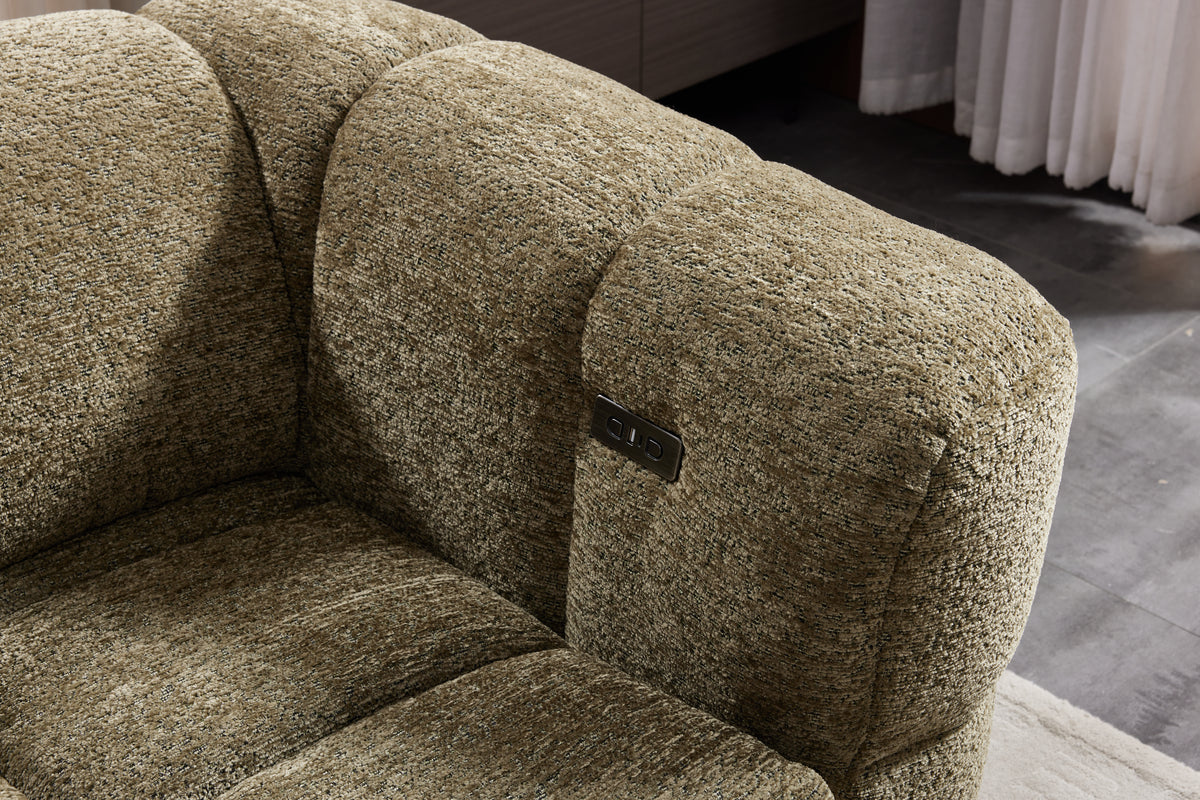 Elara Power Sliding 3 Seater in Khaki Green Meta Sofa