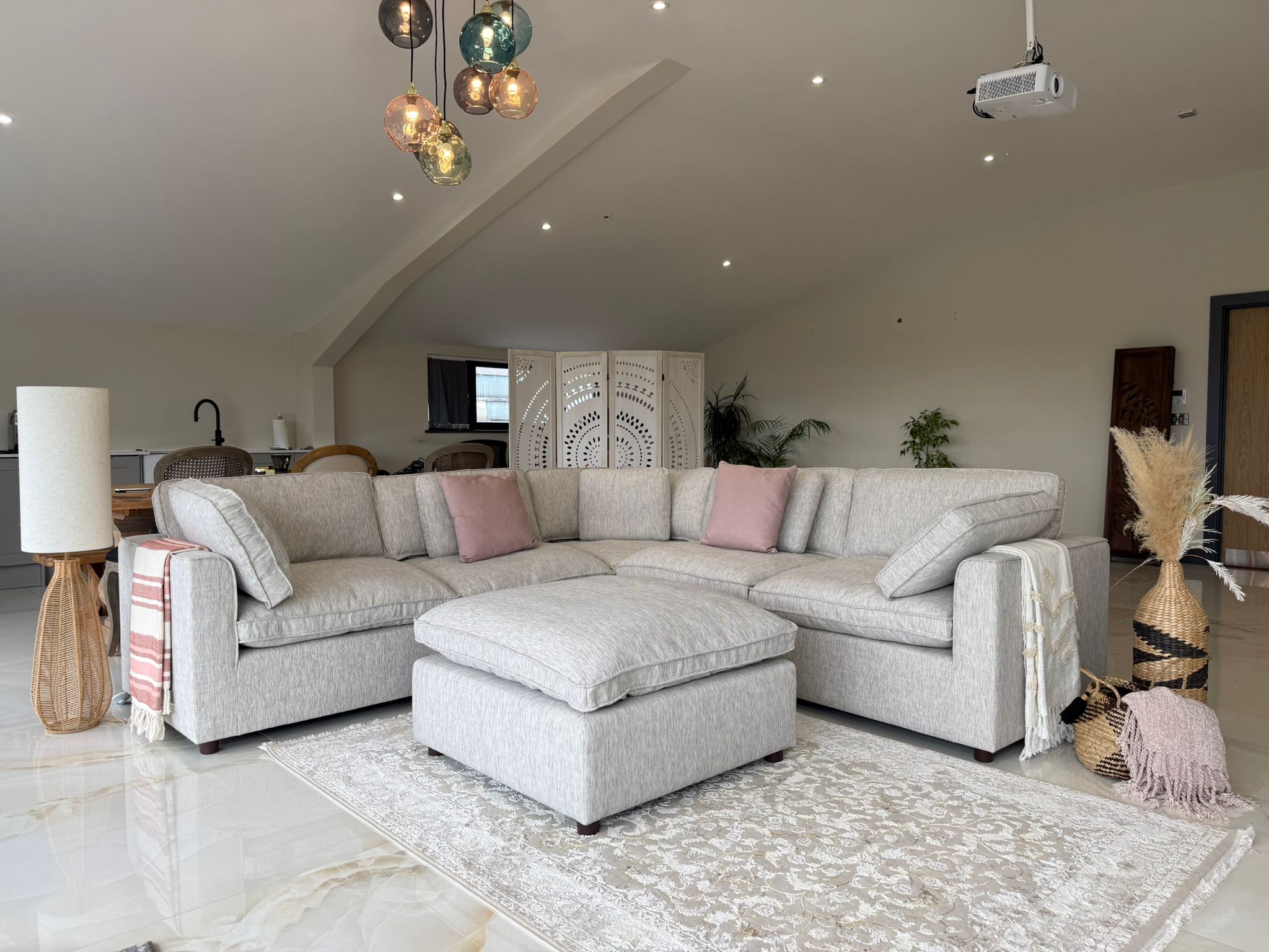 Cleo Sofa Grey Large Corner with Footstool - AMC Furniture