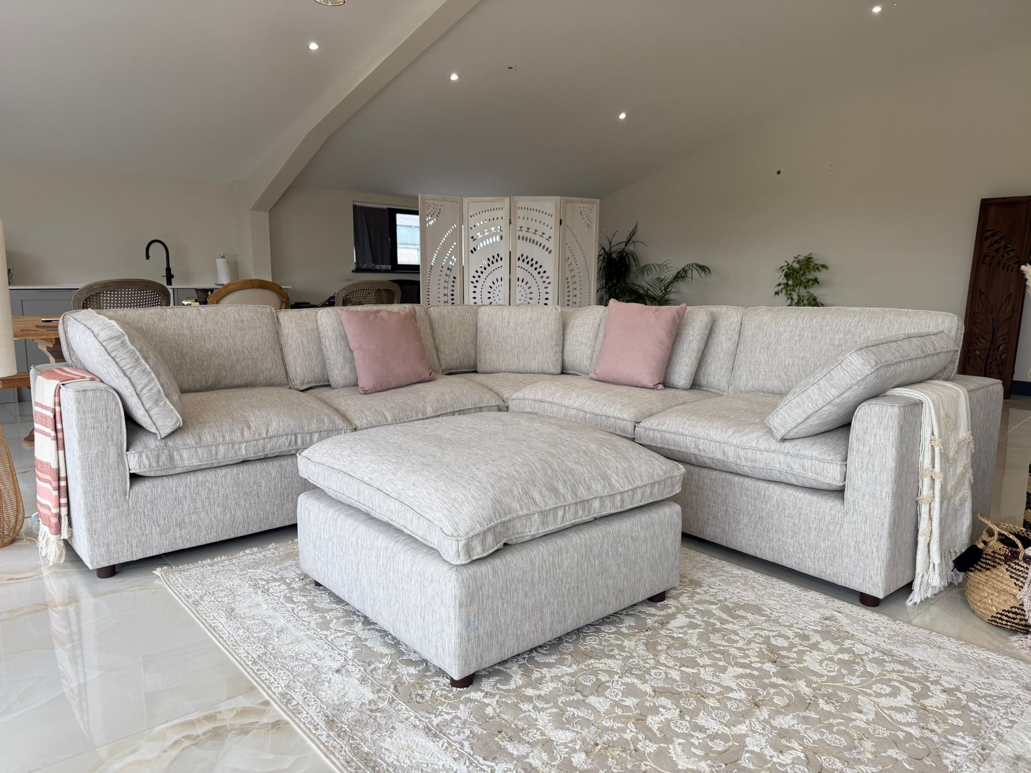 Cleo Sofa Grey Large Corner with Footstool - AMC Furniture