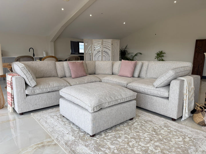 Cleo Sofa Grey Large Corner with Footstool - AMC Furniture